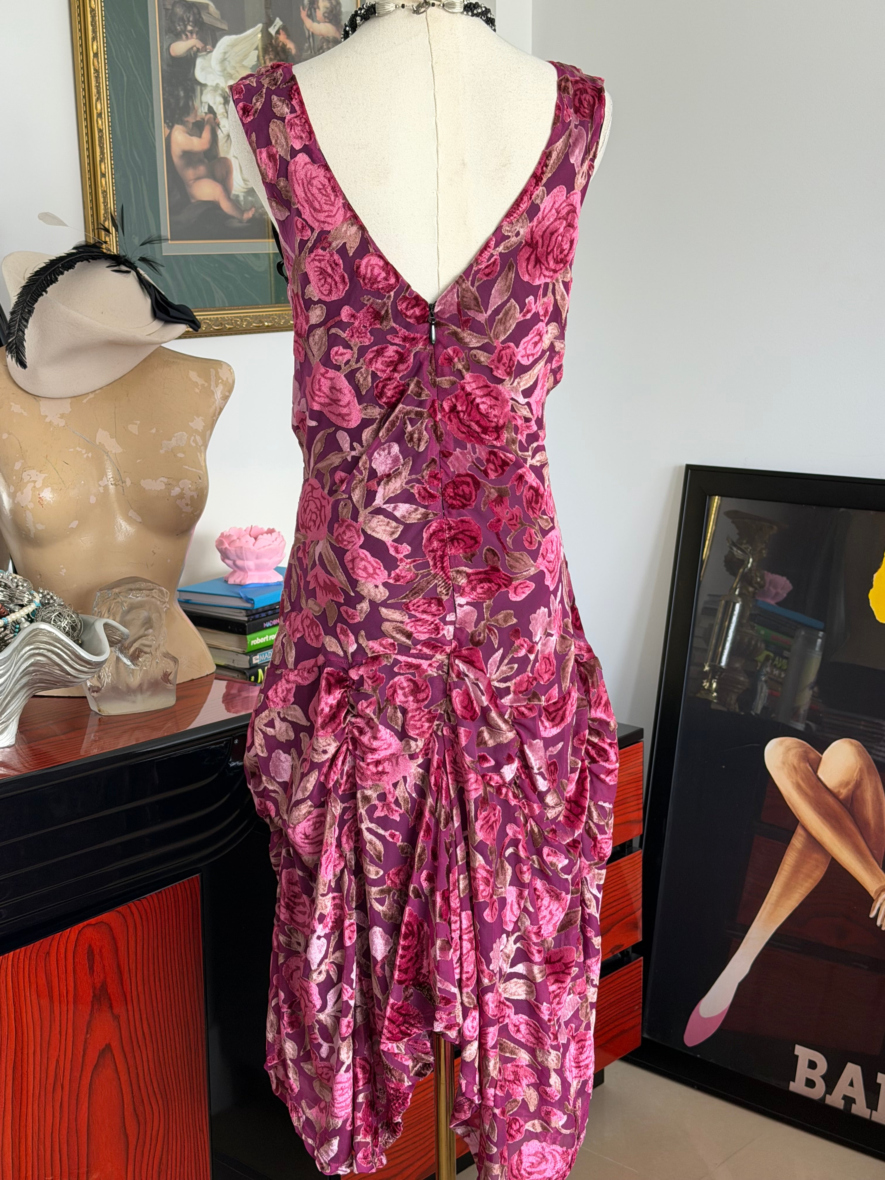 Vintage Vintage Vantage Burnout Velvet Rose Dress M