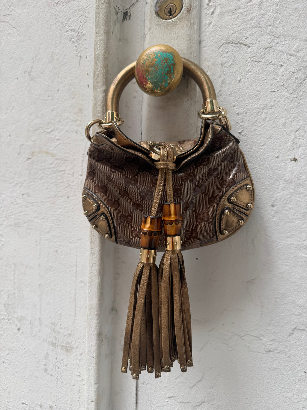 Gucci Mini Indy Metallic Bronze GG Bag 2008