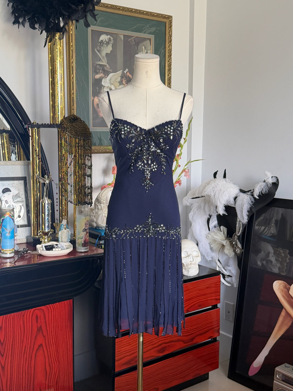 Vintage Sue Wong 100% silk navy beaded dress 2