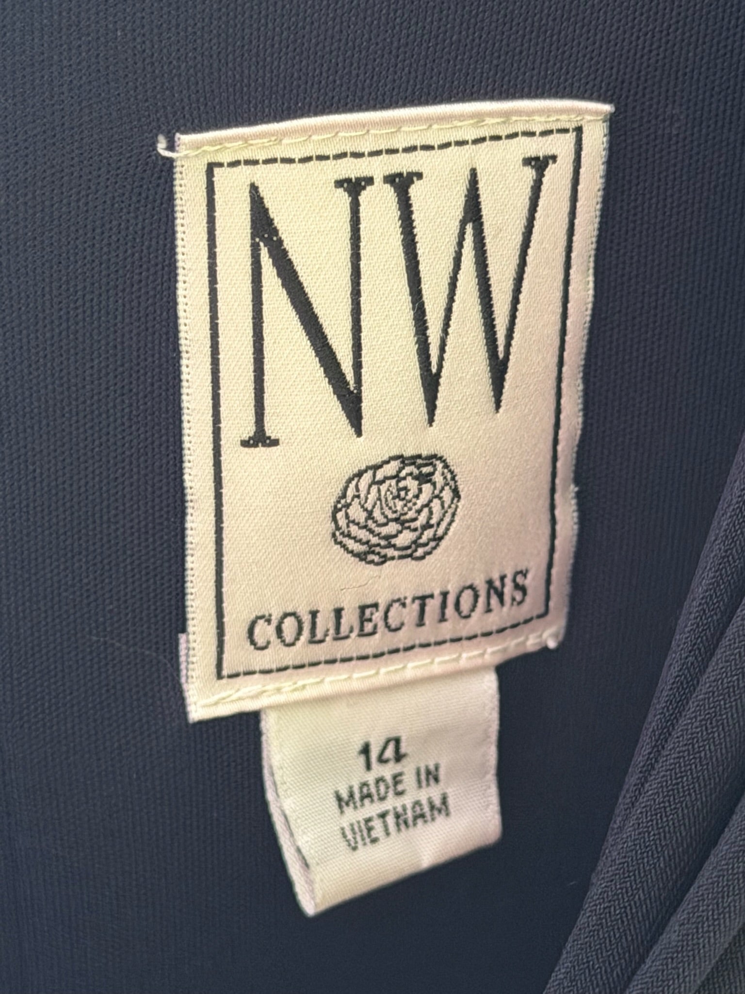NW Collections Navy Draped Ruched Midi Dress