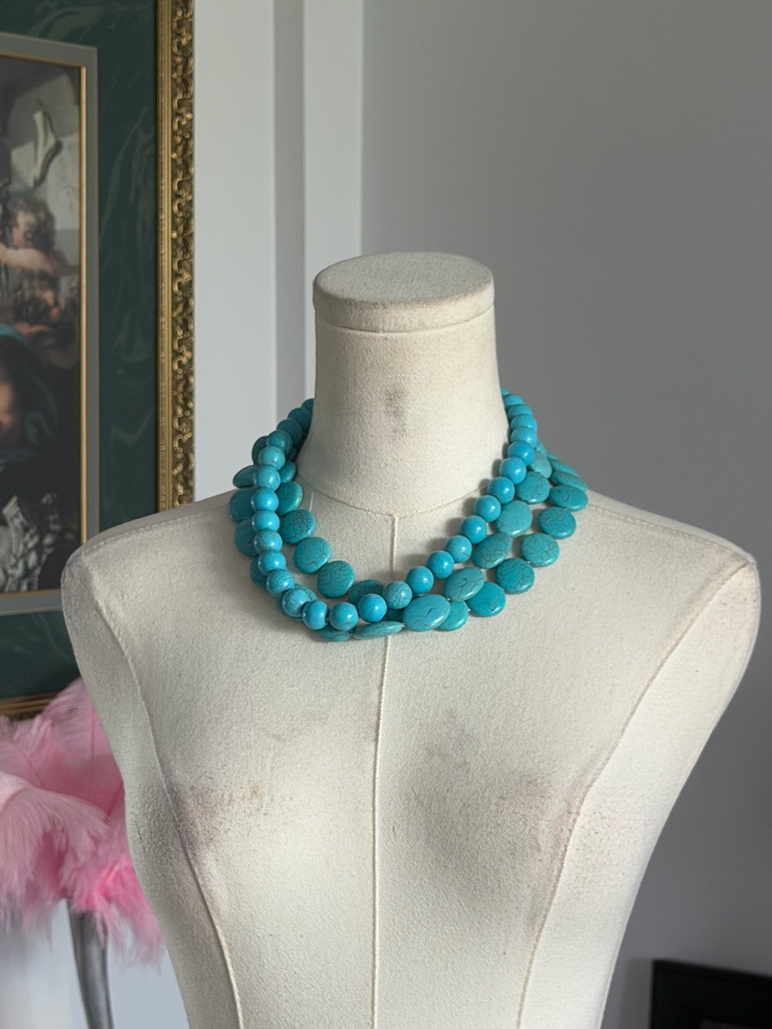 Triple-Strand Turquoise Stone Necklace