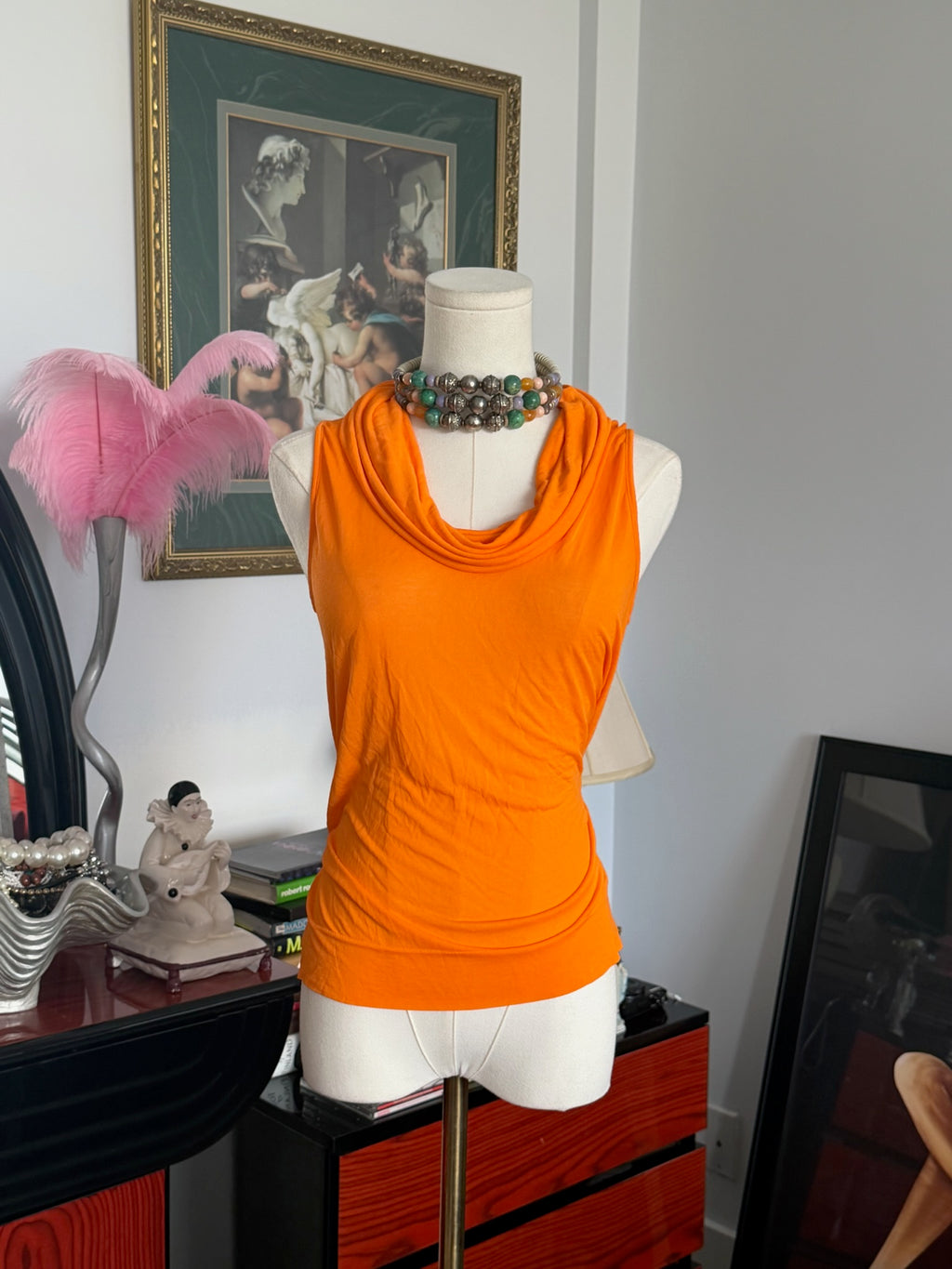 Benetton Orange Draped Cowl Neck Top Made in Italy Y2K M