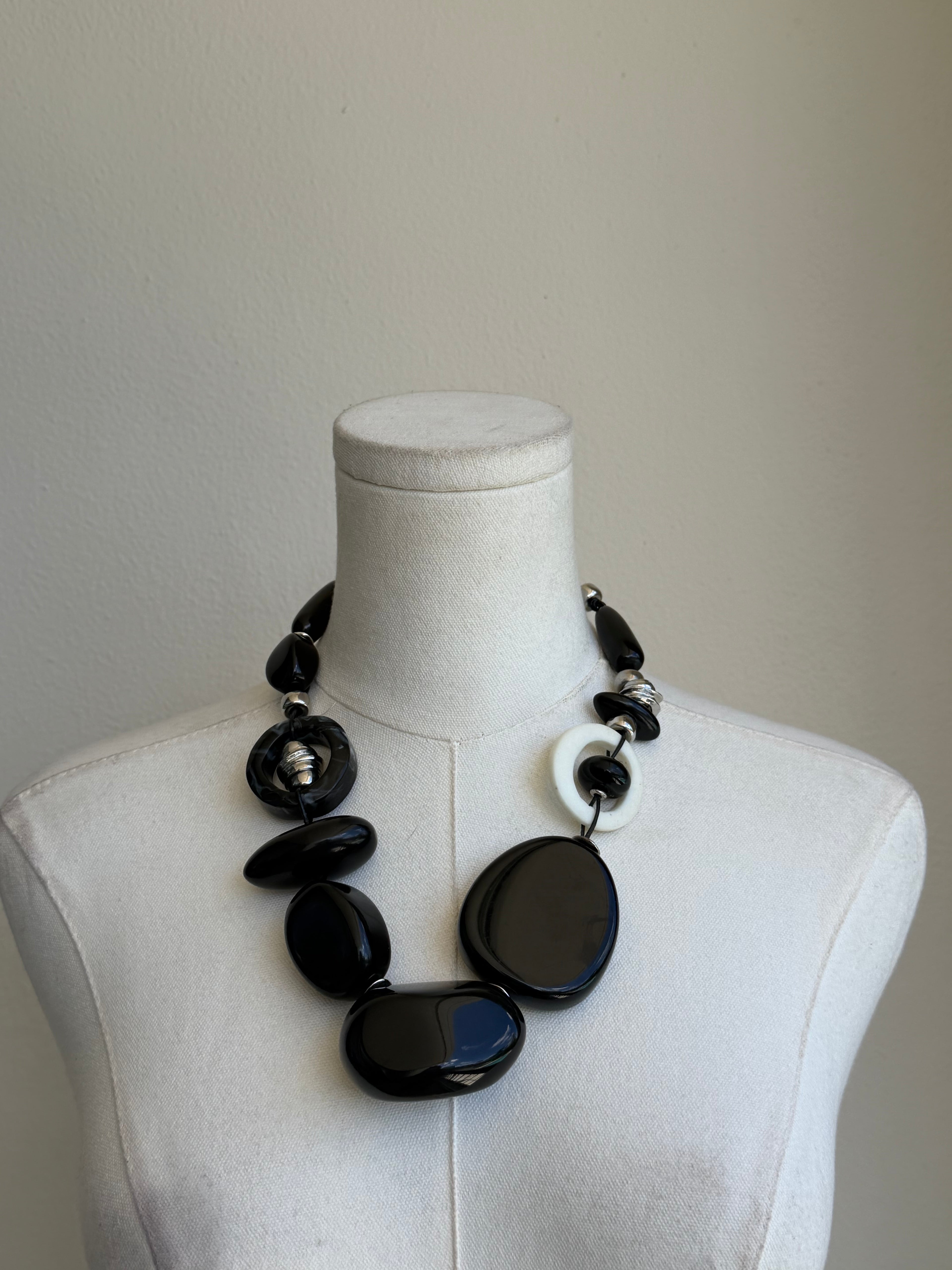 Abstract Black & Silver Statement Necklace