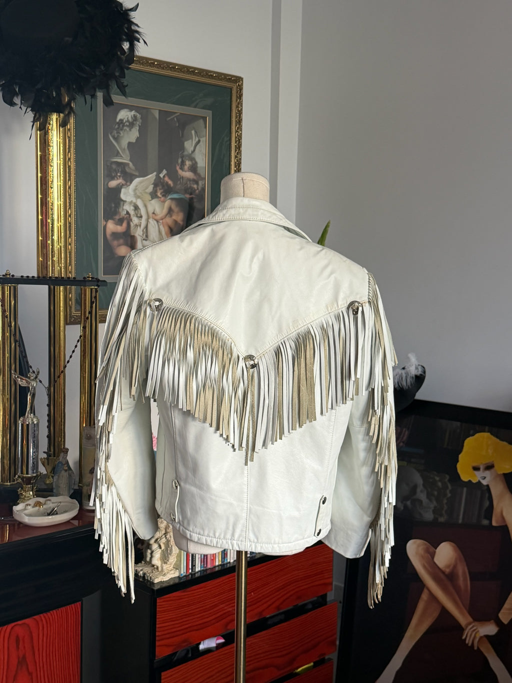 Vintage Reed White Fringe Leather Moto Jacket | Made in USA
