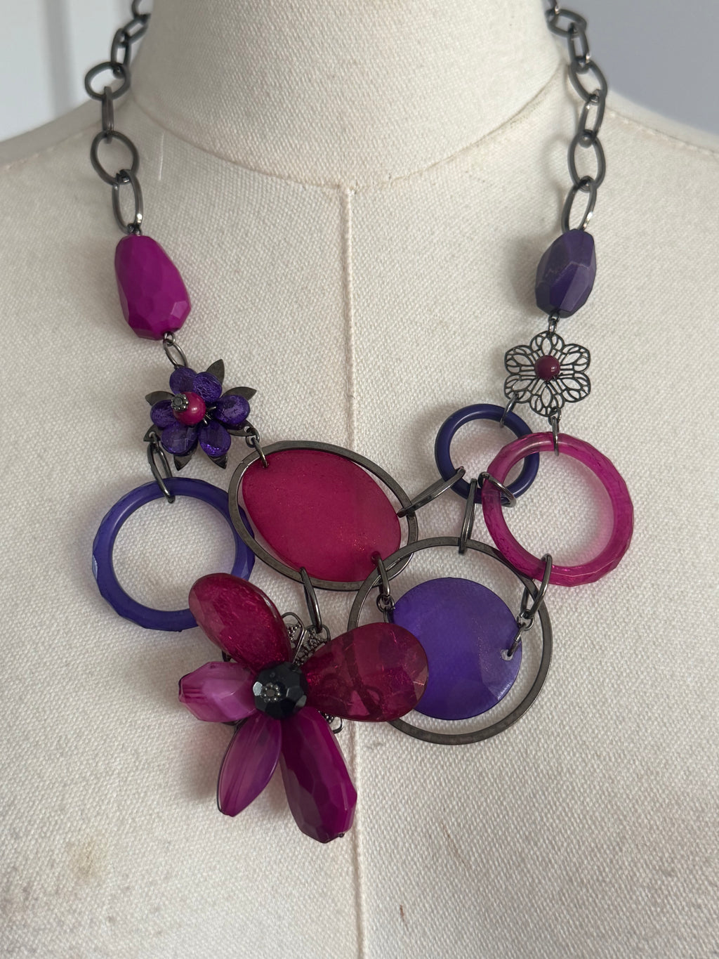 Purple floral statement necklace