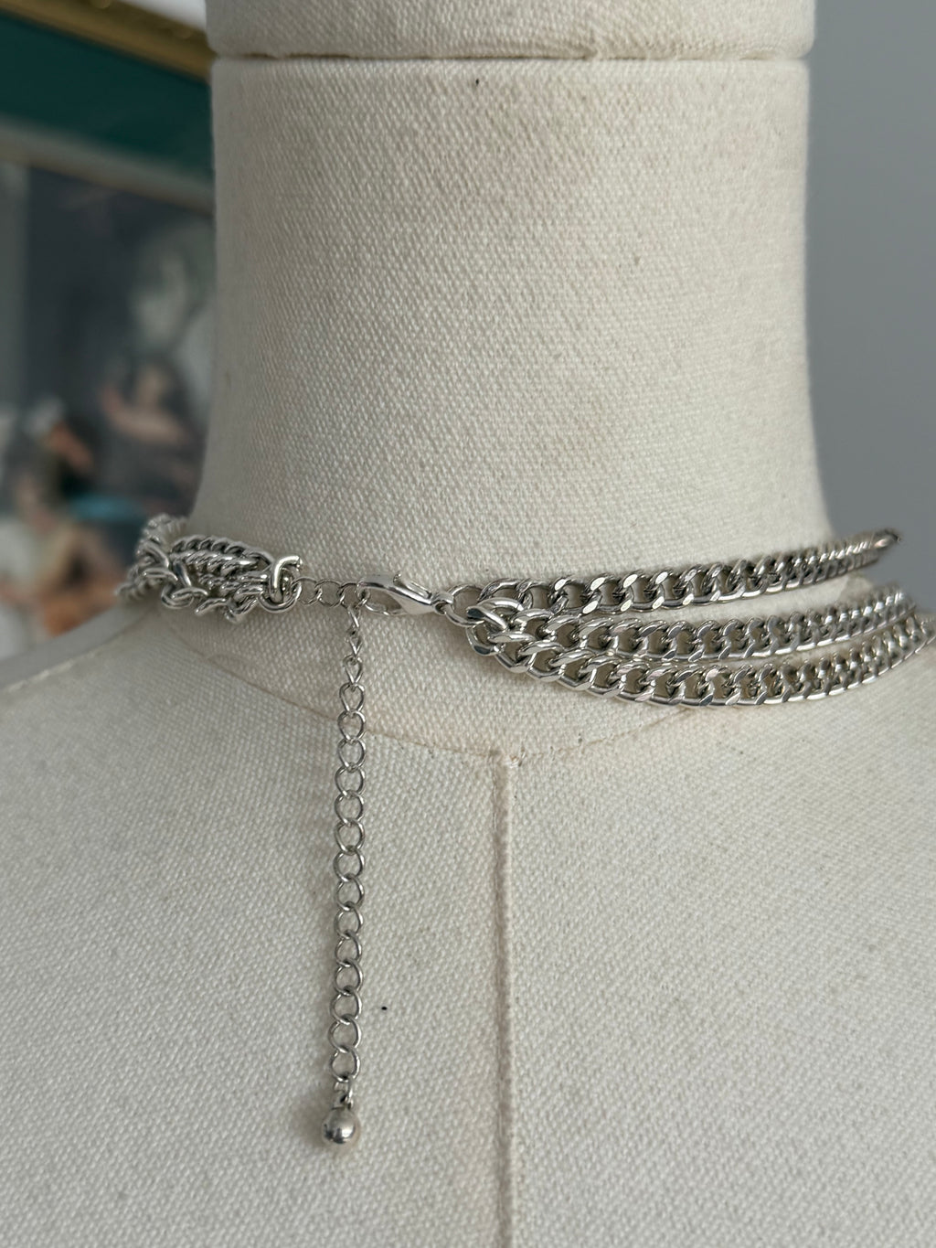 Vintage Silver Fringe & Black Stone Statement Necklace