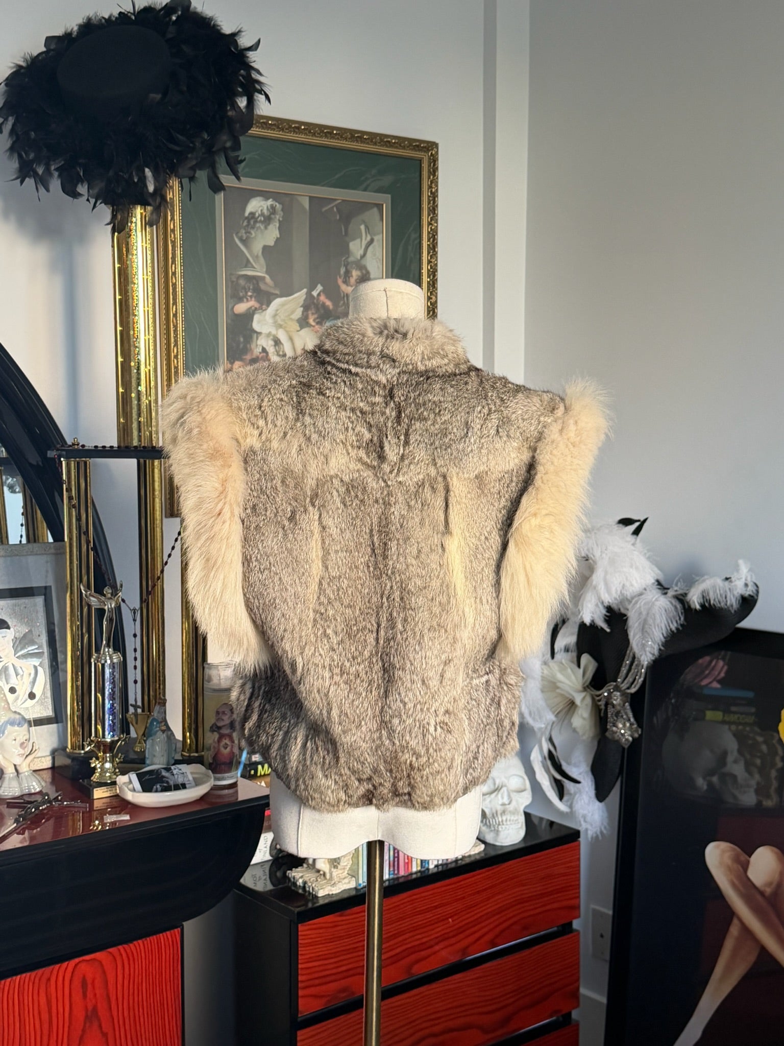 Vintage Genuine Rabbit Fur Vest – Natural Brown & Ivory Luxe Bohemian Layer
