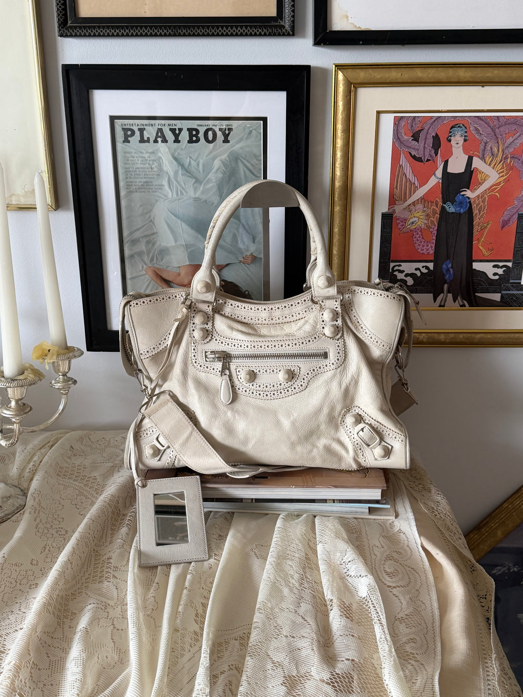 Balenciaga city bag ivory white with silver hardware