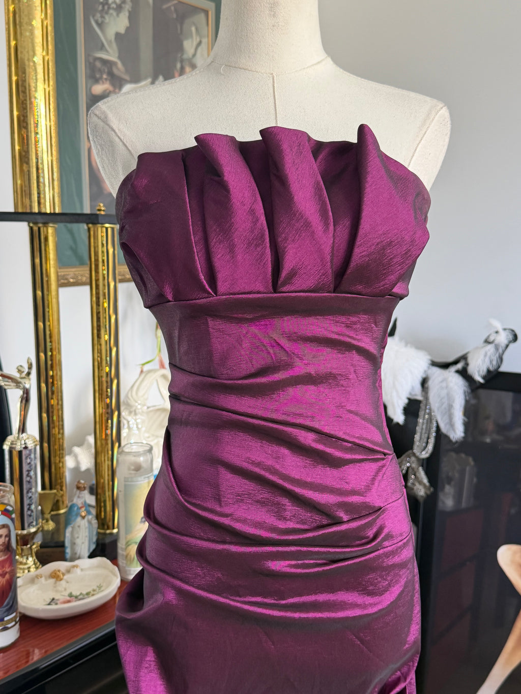 Betsy & Adam Y2K Plum Purple Strapless Mermaid Evening Gown