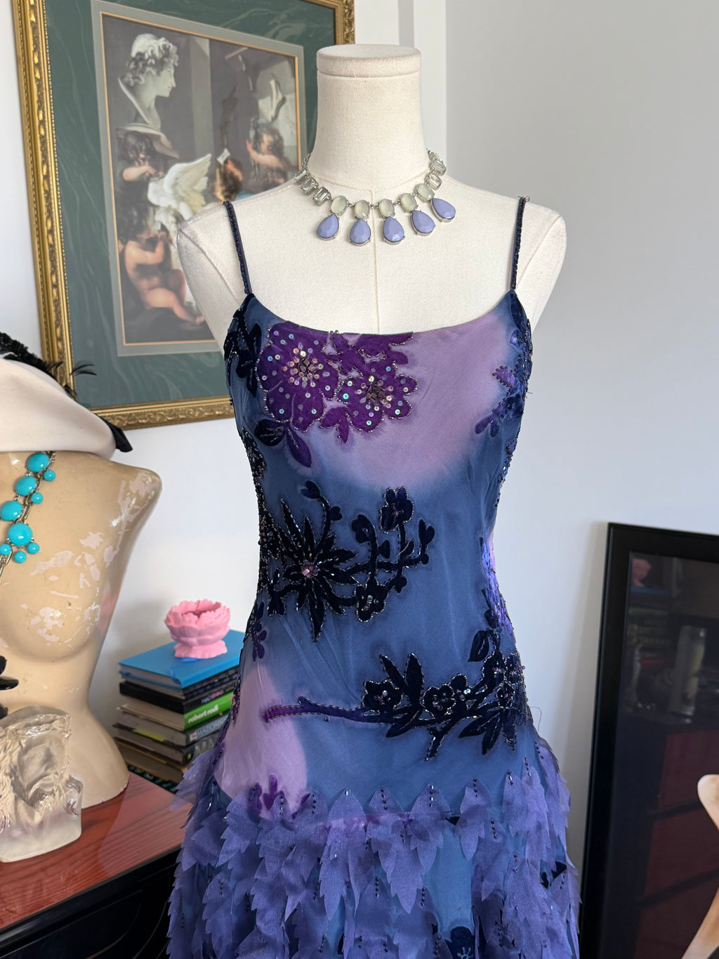 Sue Wong  Ombre Lavender & Blue 3D Leaf Dress -8