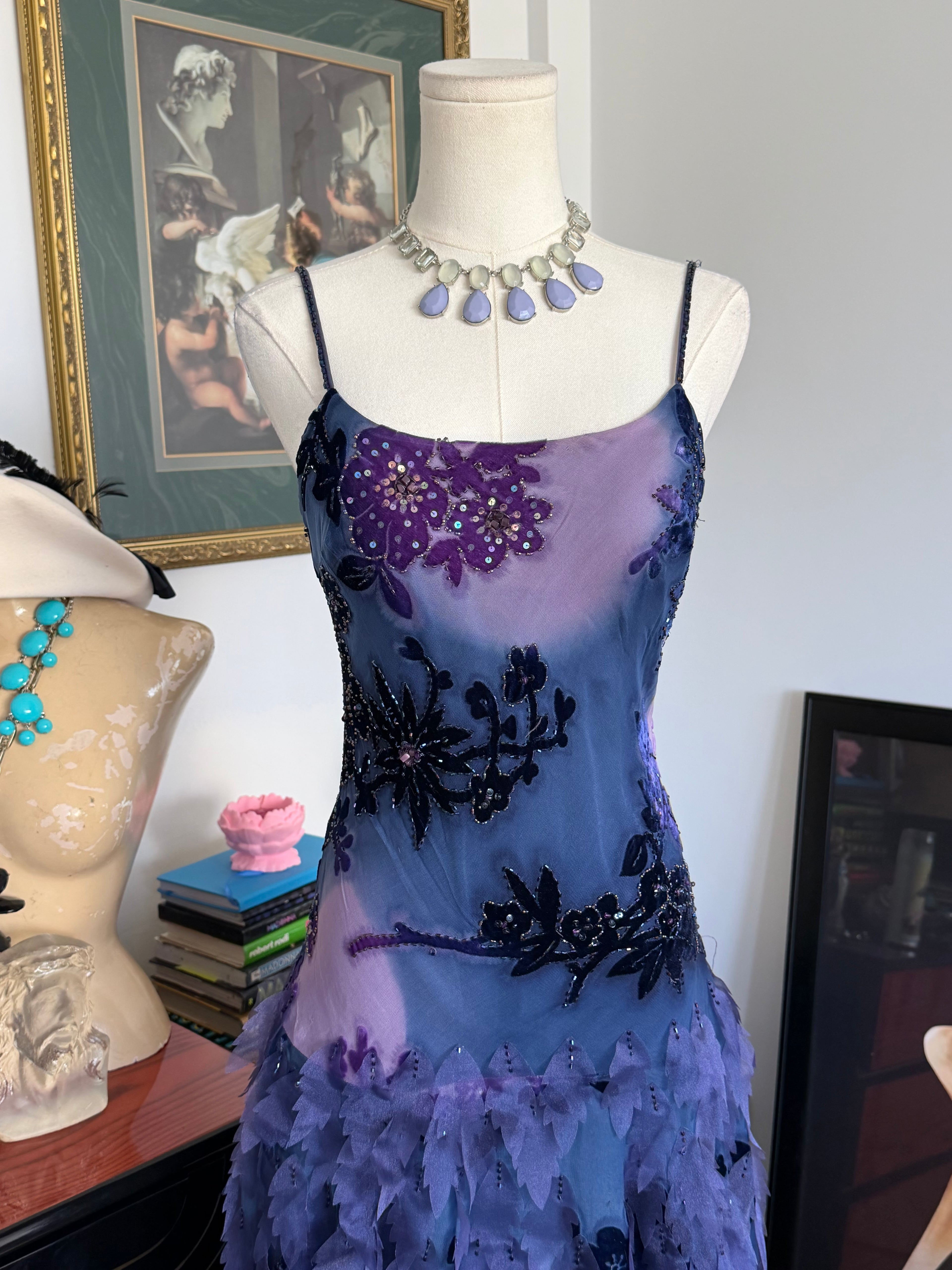 Sue Wong  Ombre Lavender & Blue 3D Leaf Dress -8