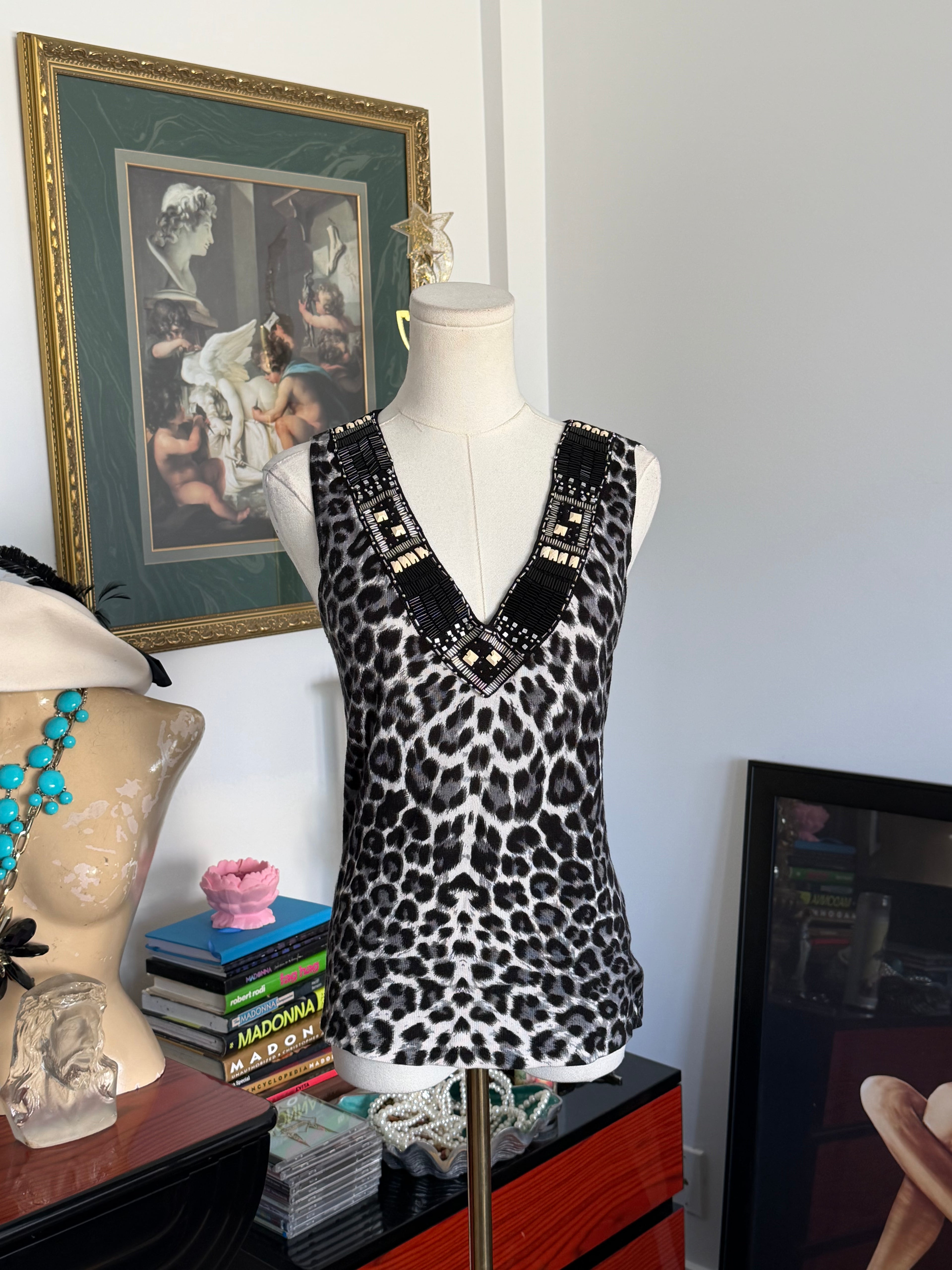 Y2K Beaded Leopard Print Tank-M