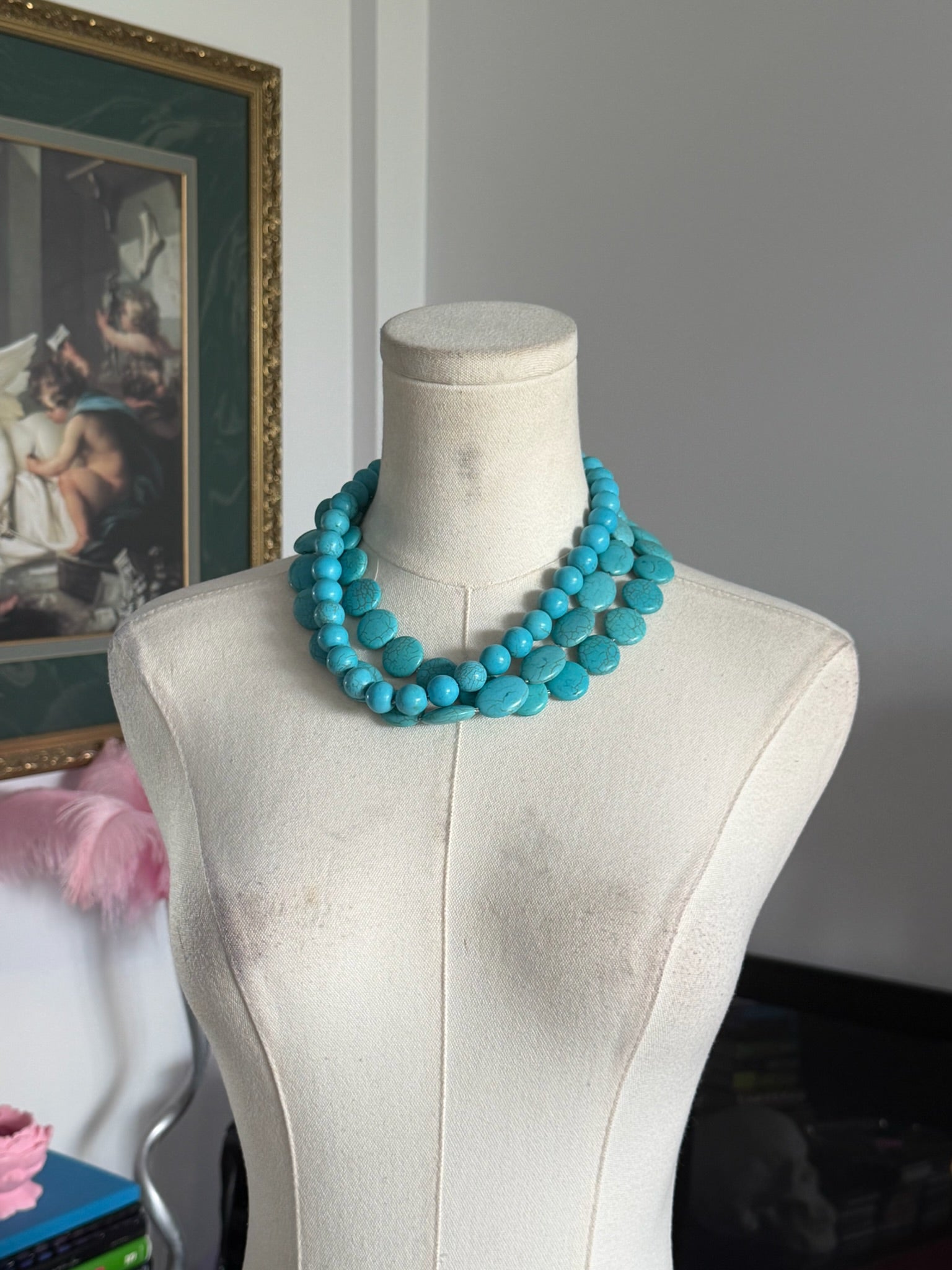 Triple-Strand Turquoise Stone Necklace