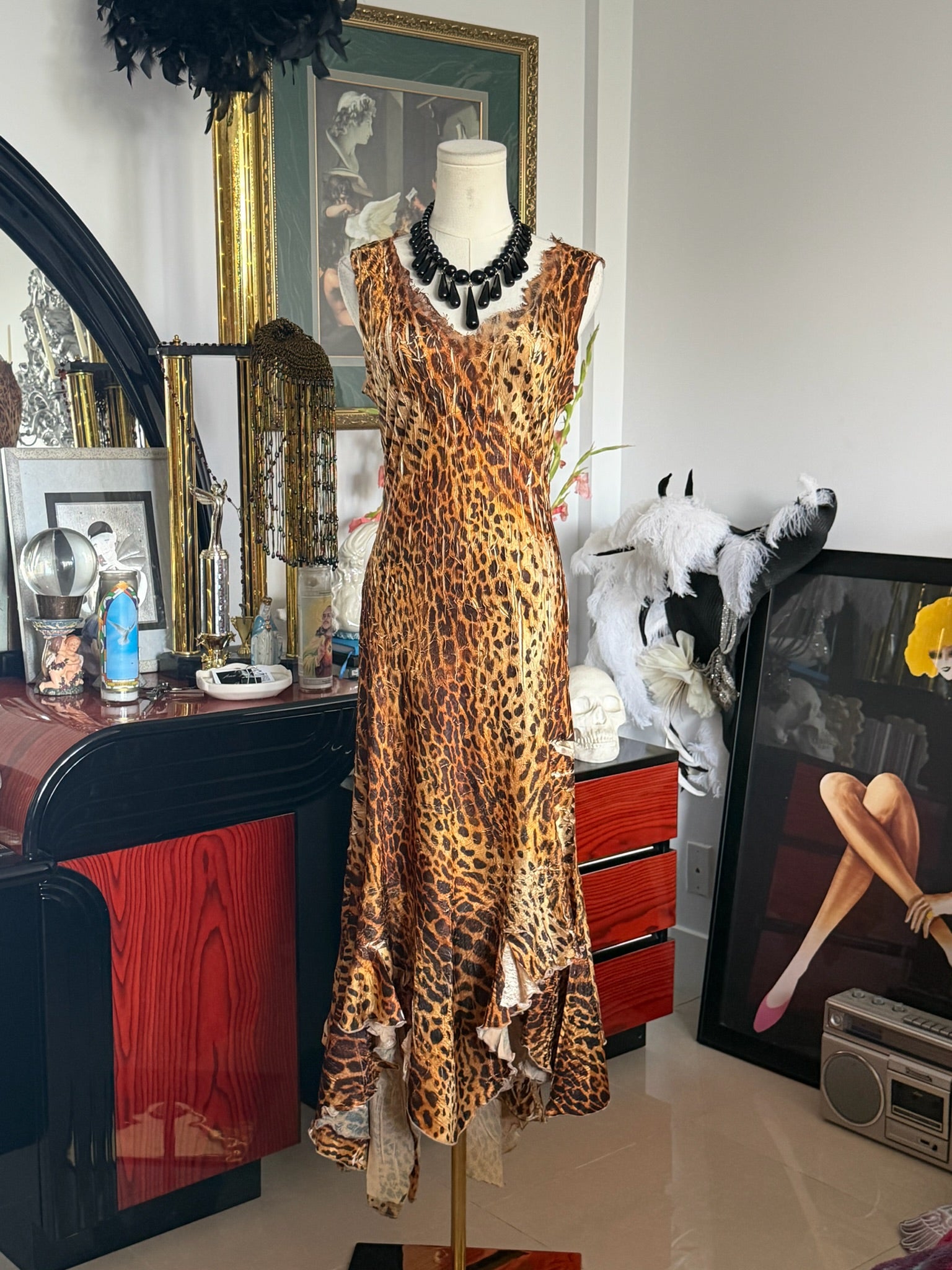 Komarov Leopard Print Crinkle Ruffle Maxi Dress