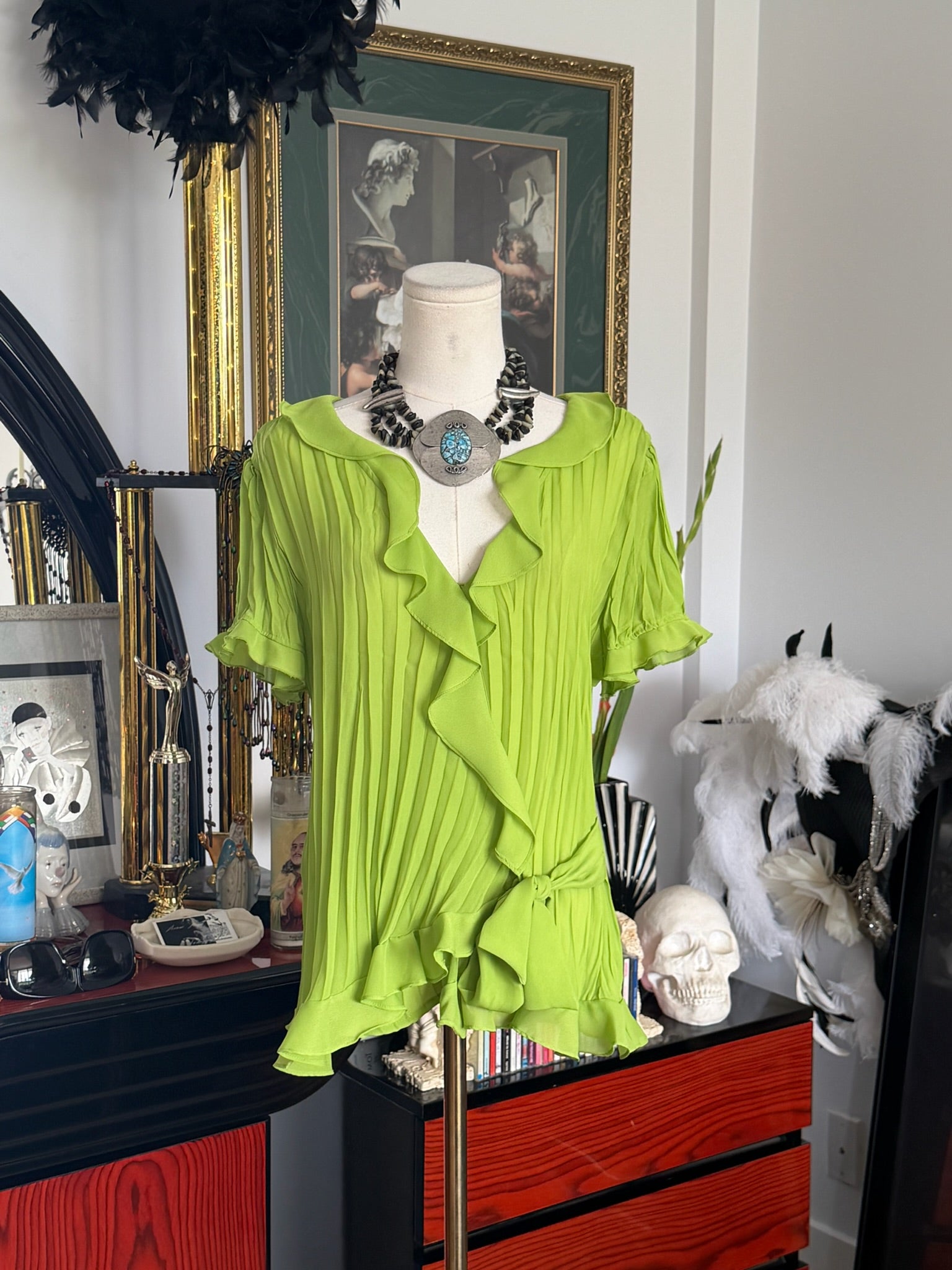 S.L.B. Lime Green Crinkle Ruffle Blouse
