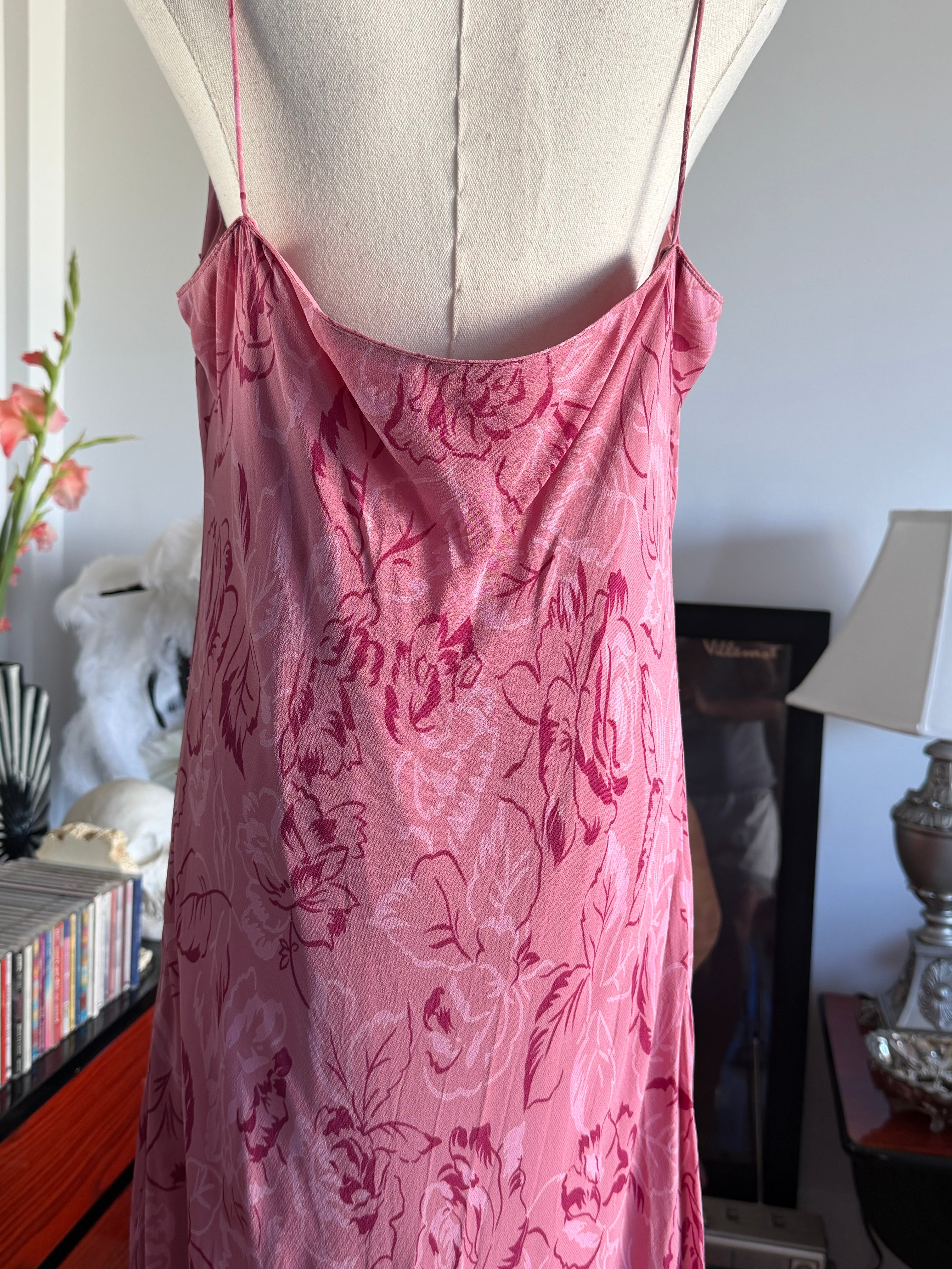 Eva Blue Pink Beaded Floral High-Low Maxi Dress L-XL
