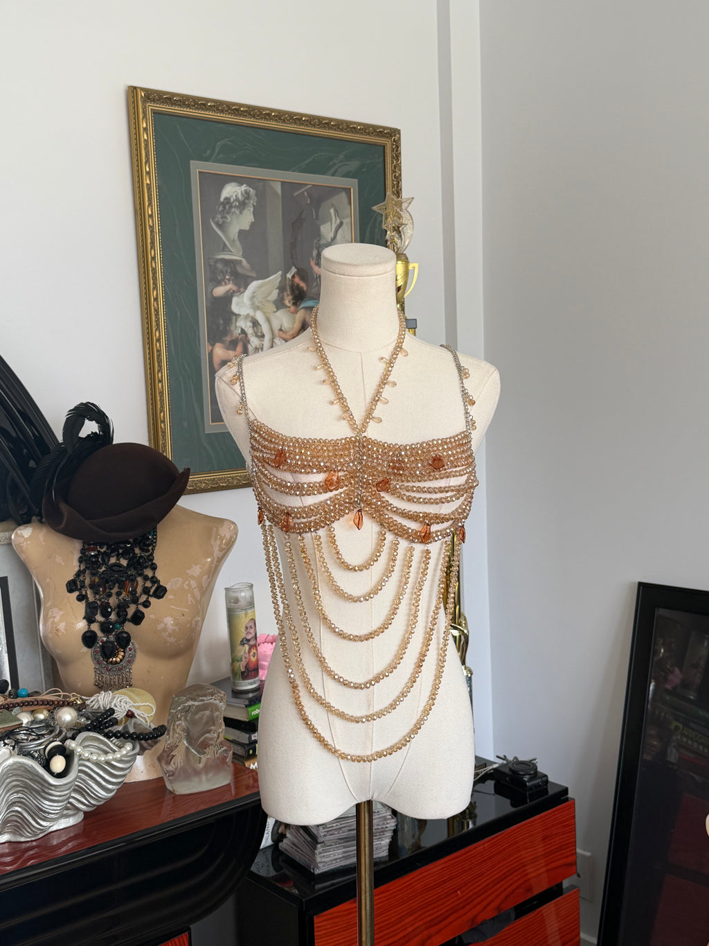 Handmade Crystal Draped Body Chain Top – XS