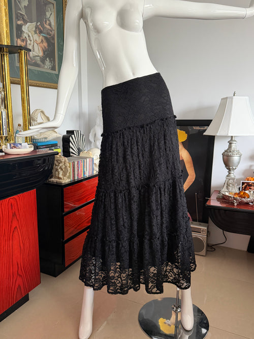 Bay Studio Black Lace Tiered Maxi Skirt