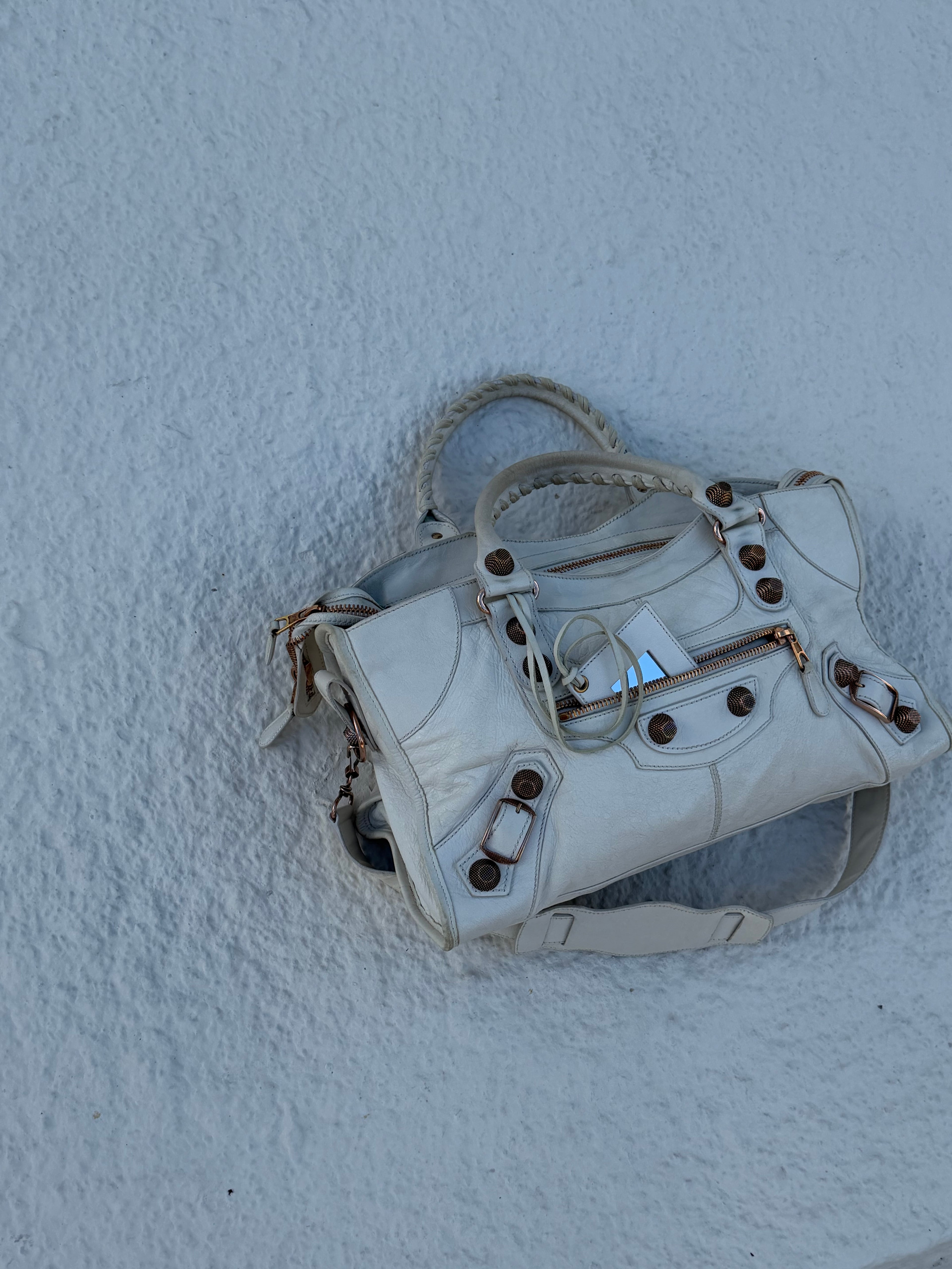 Balenciaga Classic City Bag – White Arena Leather with Giant 12 Rose Gold Studs 2011