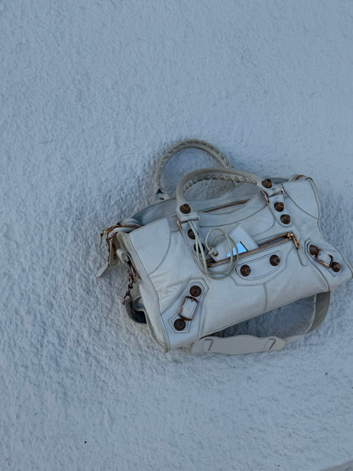 Balenciaga Classic City Bag – White Arena Leather with Giant 12 Rose Gold Studs 2011