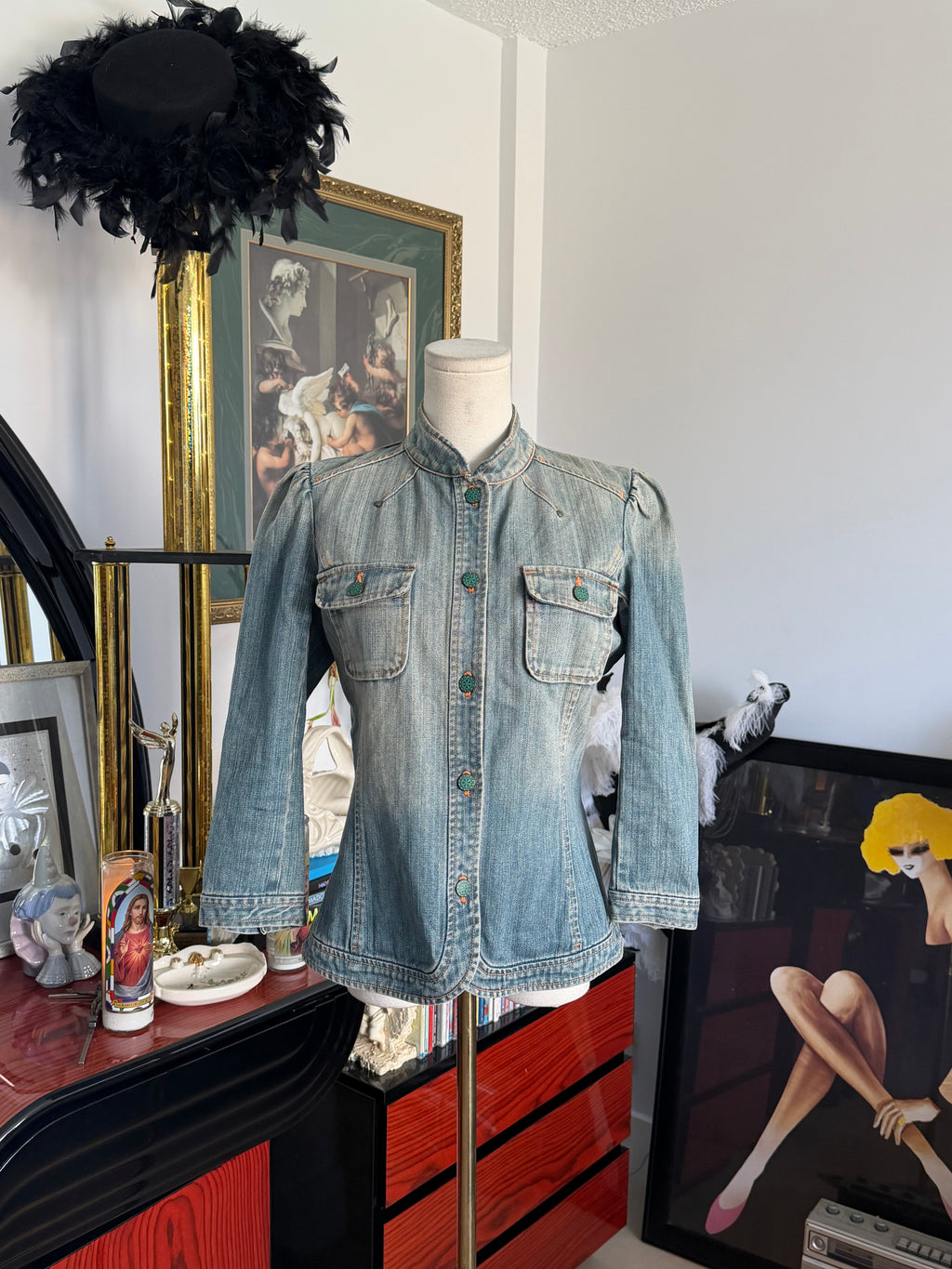 Dana Buchman Denim Turquoise Button Fitted Jacket