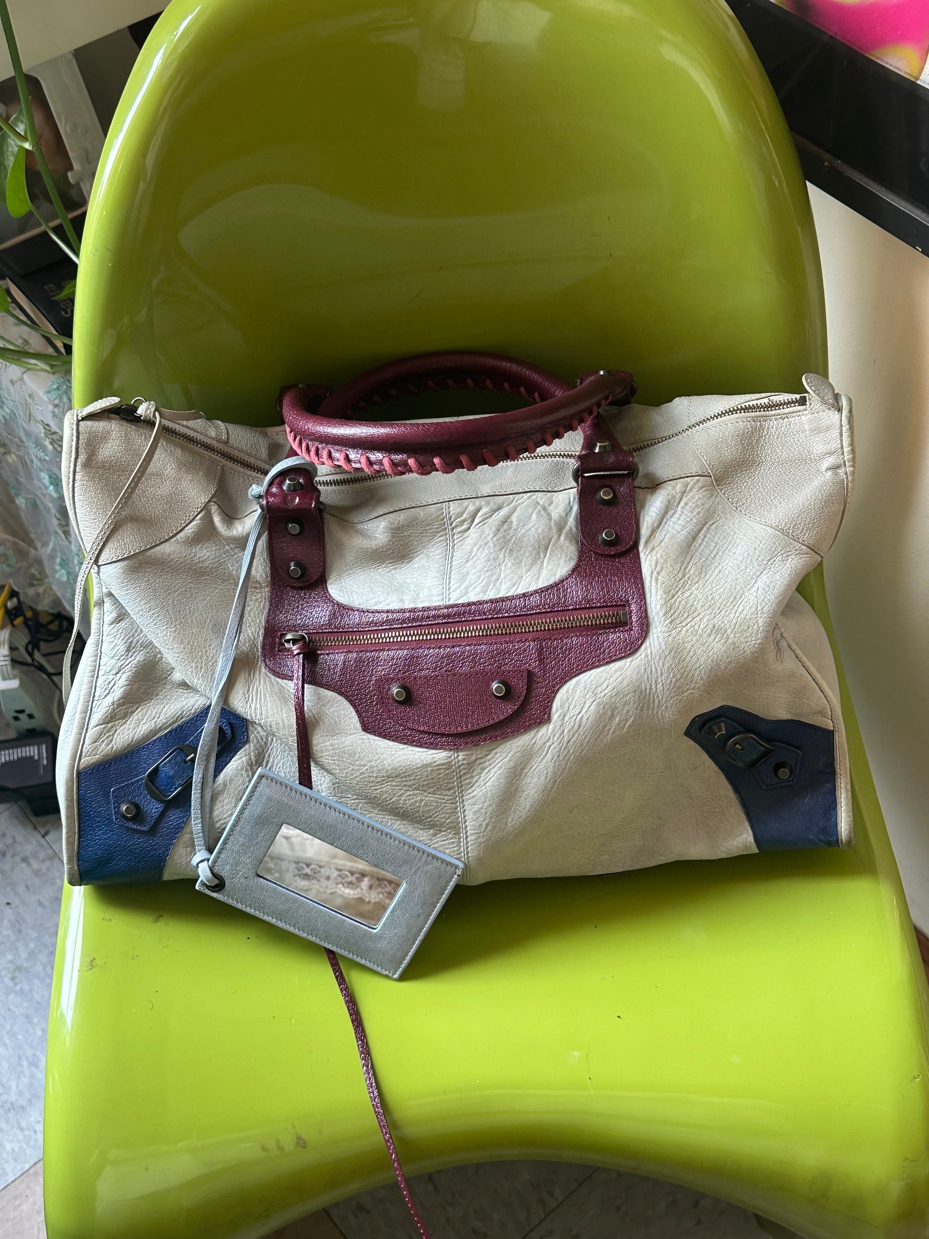 Balenciaga City Bag – Tricolor Cream, Burgundy & Navy (Giant Weekender Size)