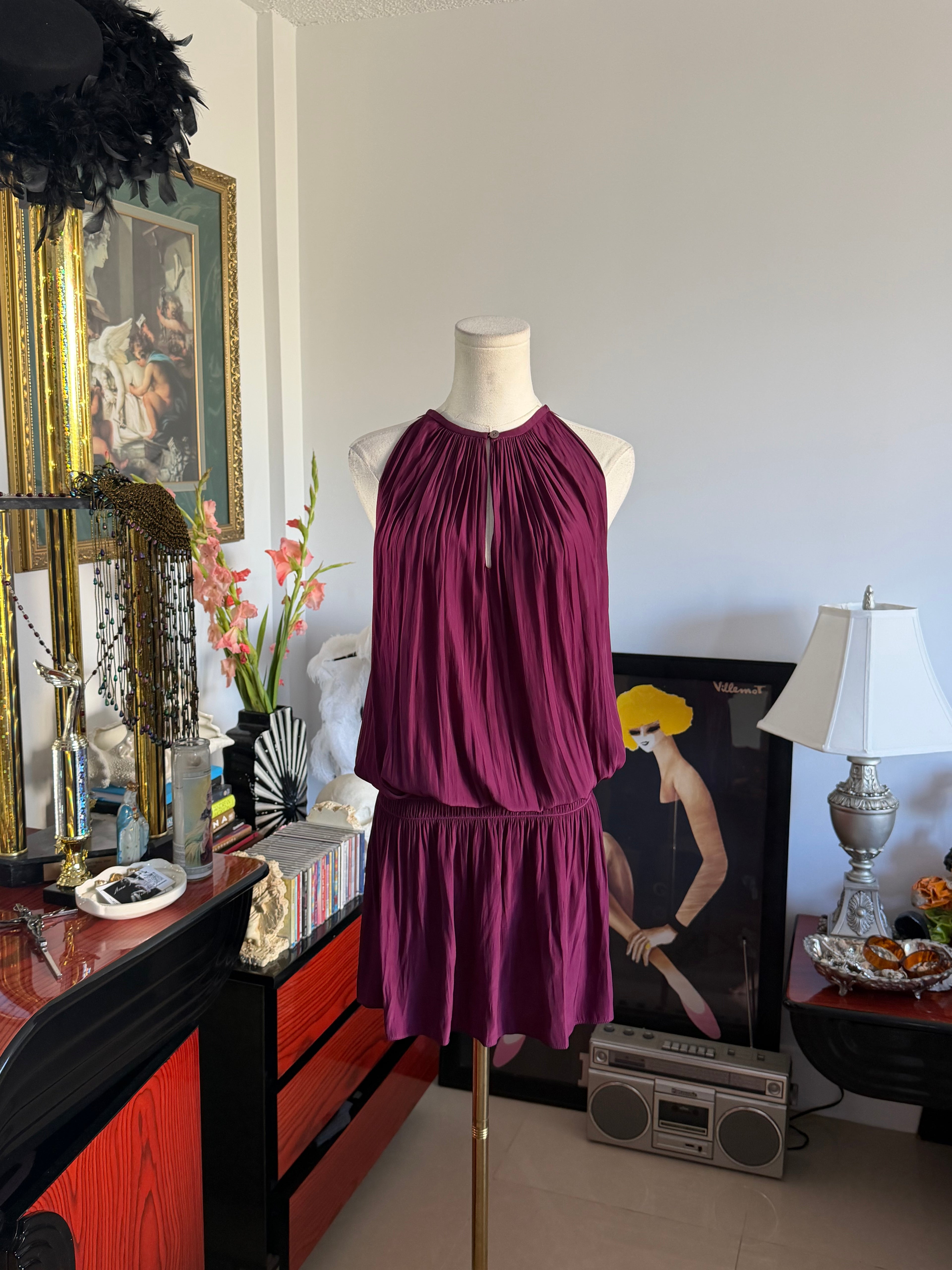 Ramy Brook Berry Draped Drop-Waist Mini Dress xs-s