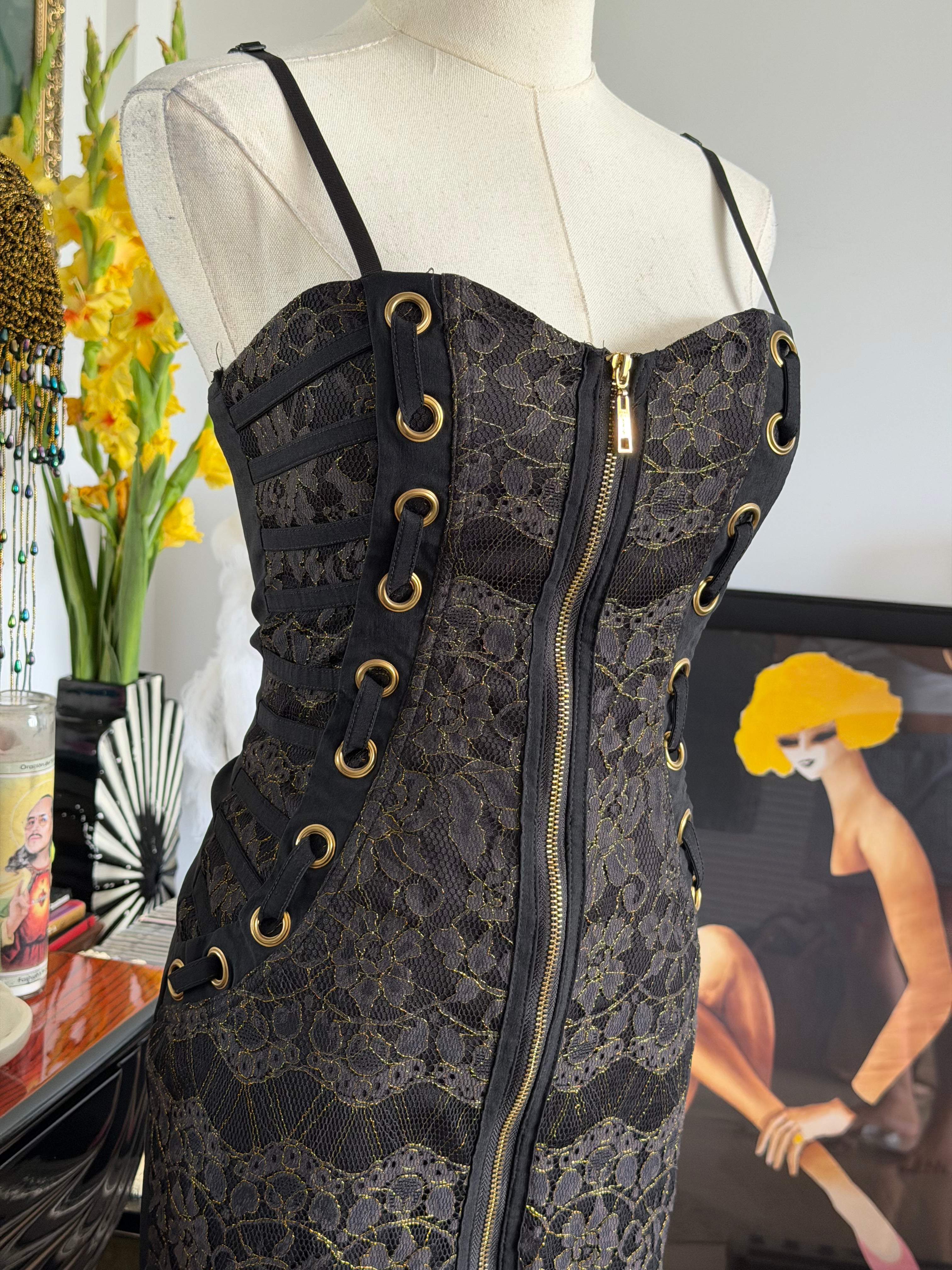 Entry Black Lace Corset Lace-Up Mini Dress