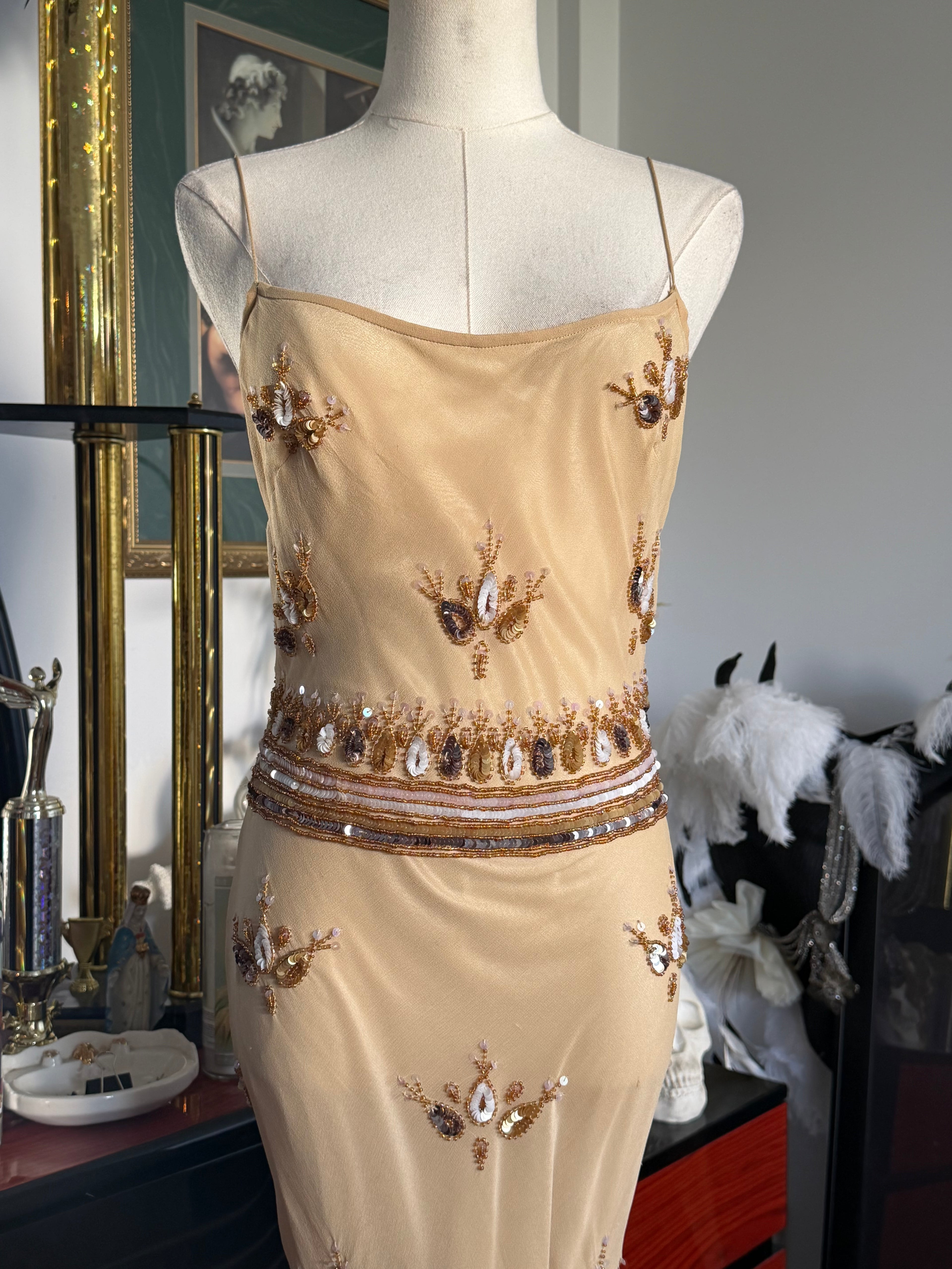 Deadstock Papell Boutique Hand-Beaded Silk Gown