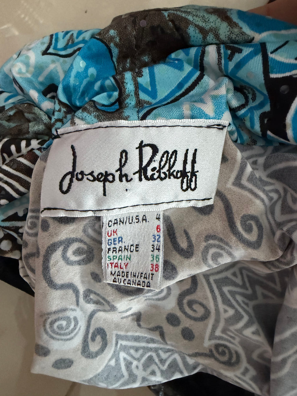 Vintage Joseph Ribkoff Abstract Ruched Mesh Top- S-M