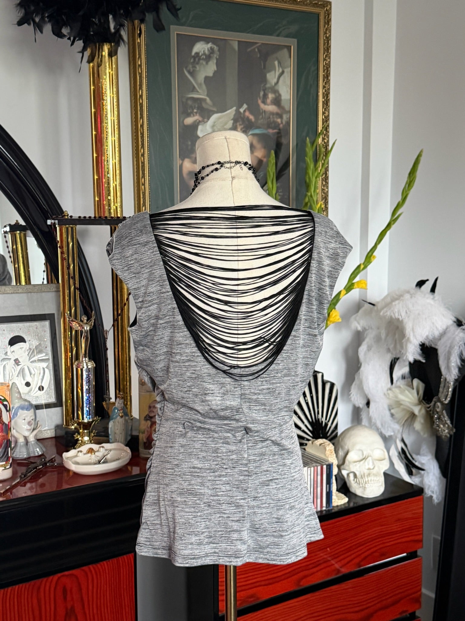 Heather Gray Draped Open Back Top