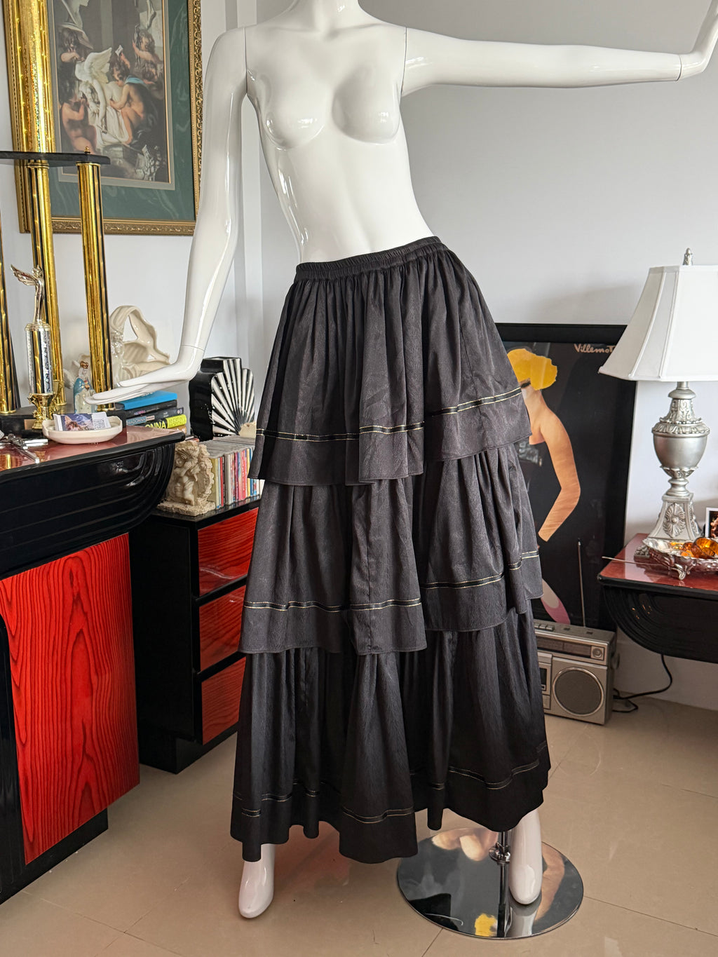 Vintage Black Tiered Maxi Skirt
