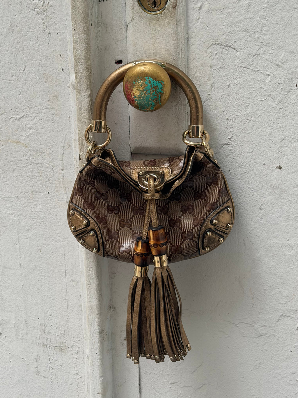 Gucci Mini Indy Metallic Bronze GG Bag 2008