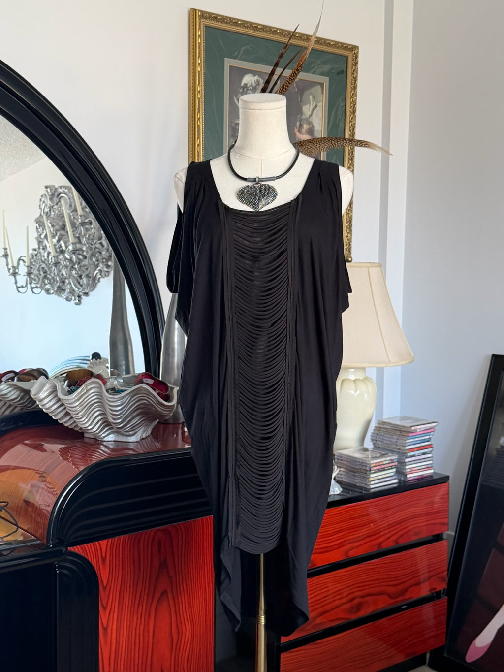 Black Draped Cutout Dress (Layered Panel Detail)