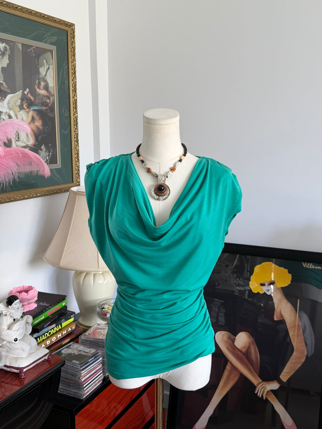 Teal Draped top w/ open back