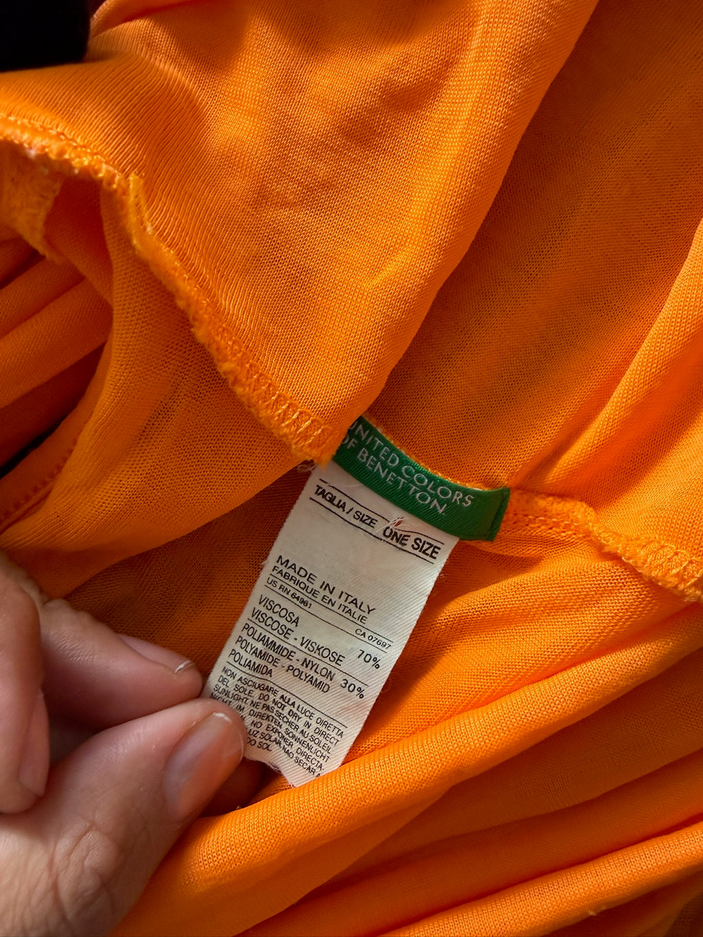 Benetton Orange Draped Cowl Neck Top Made in Italy Y2K M