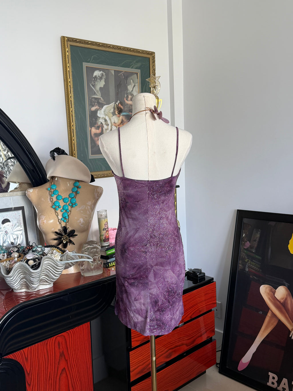 Vintage Y2K Purple Glitter Slip Dress S