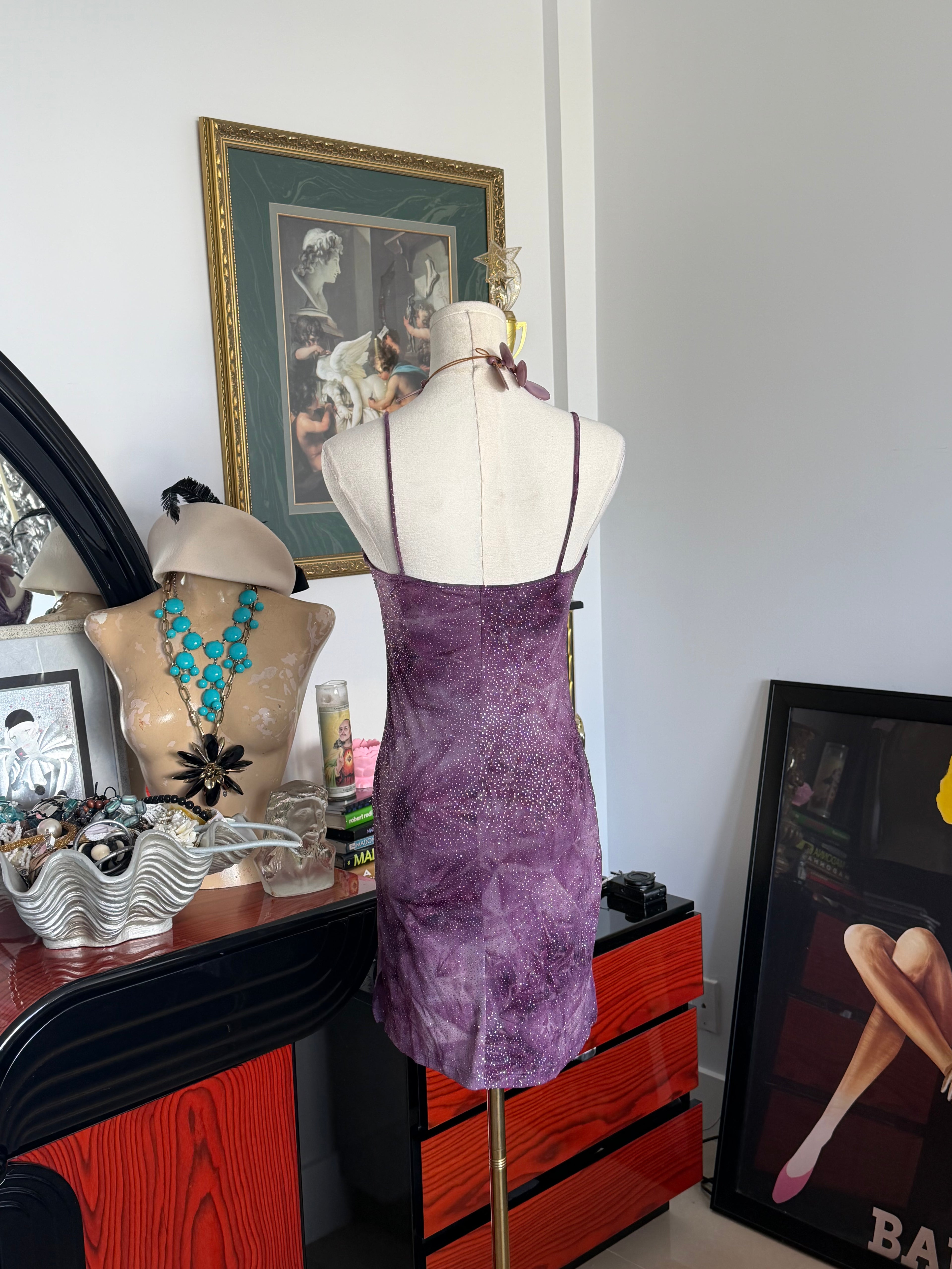Vintage Y2K Purple Glitter Slip Dress S