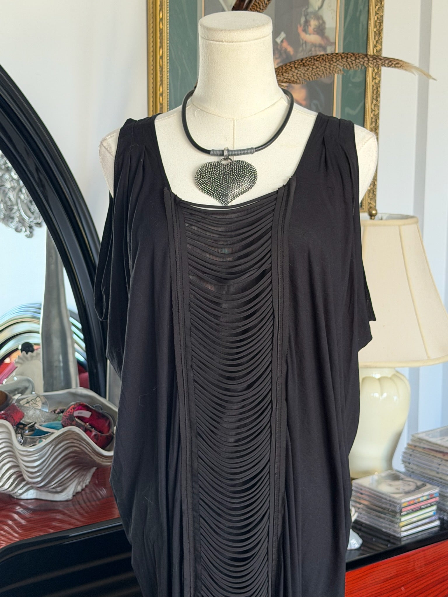 Black Draped Cutout Dress (Layered Panel Detail)