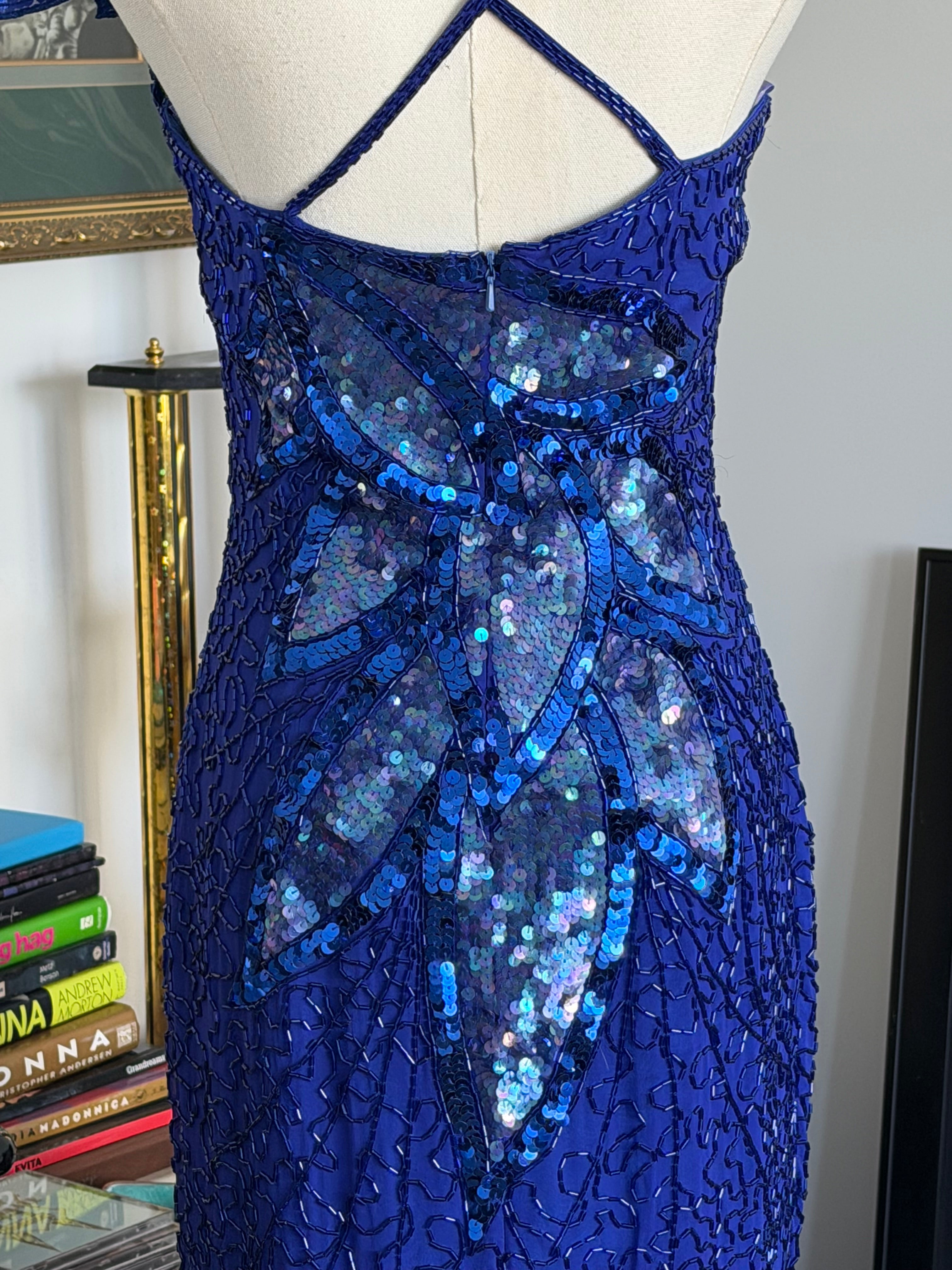 Vintage Niteline Silk Beaded Floral Cocktail Dress