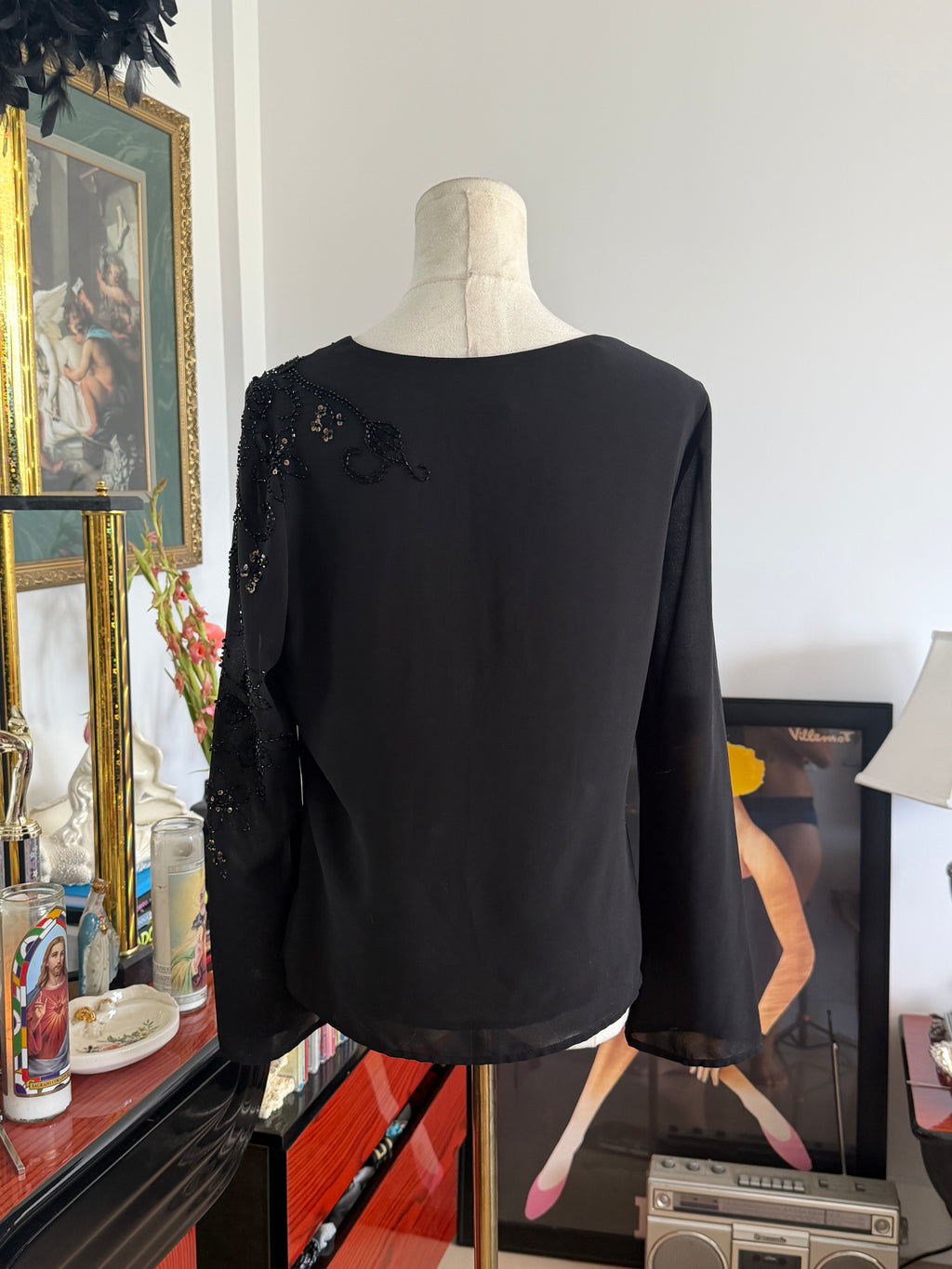 Black Embellished Floral Blouse