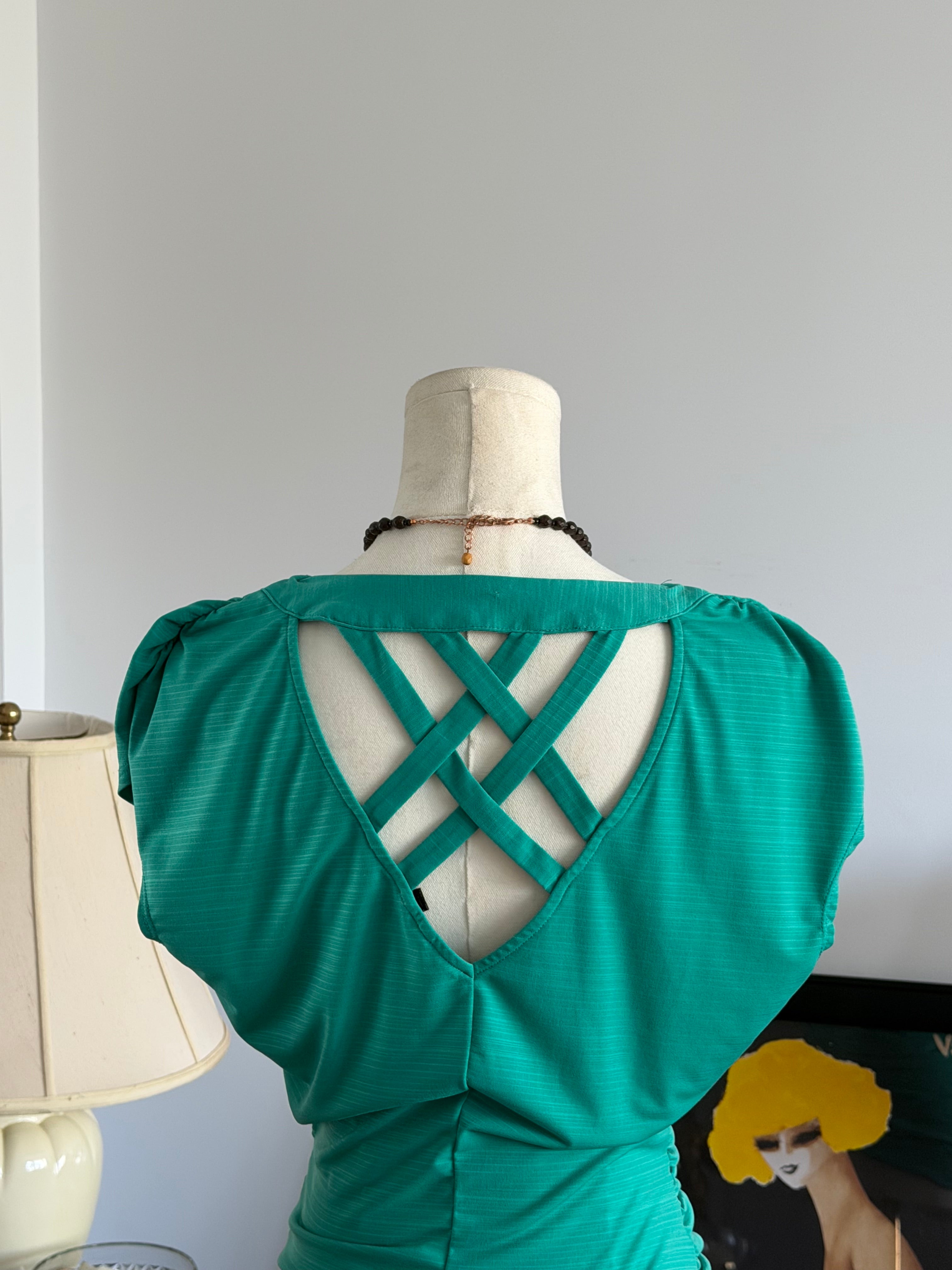 Teal Draped top w/ open back