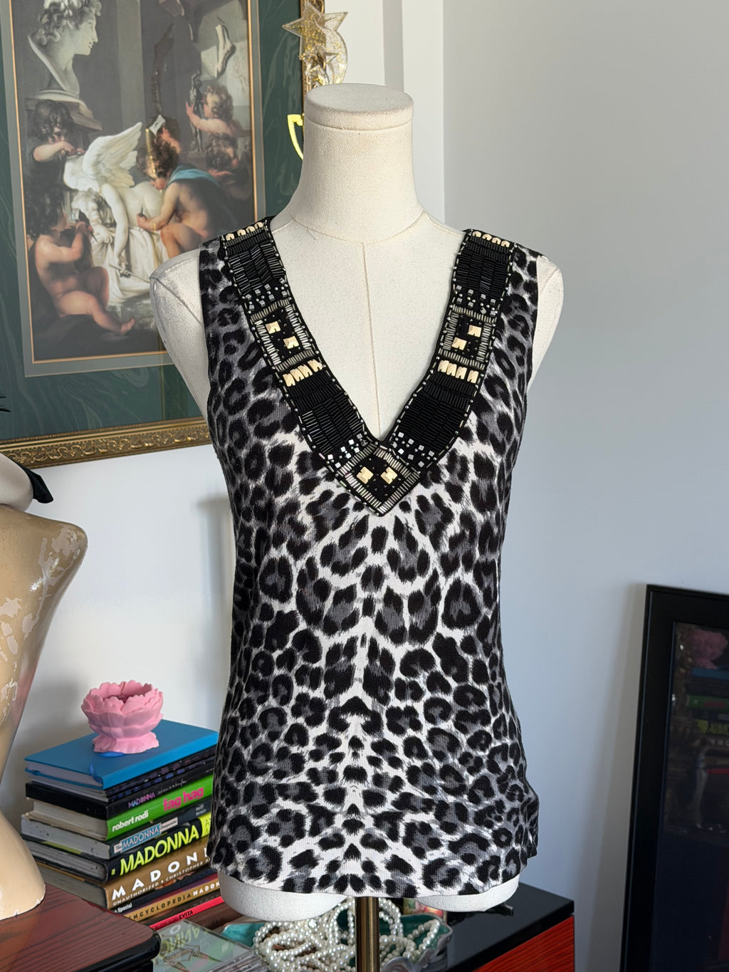 Y2K Beaded Leopard Print Tank-M