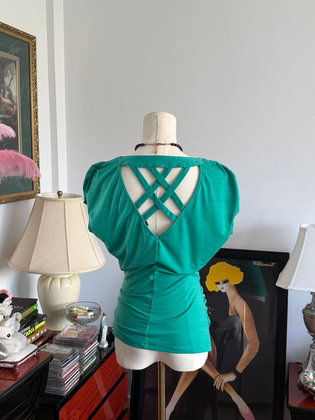 Teal Draped top w/ open back