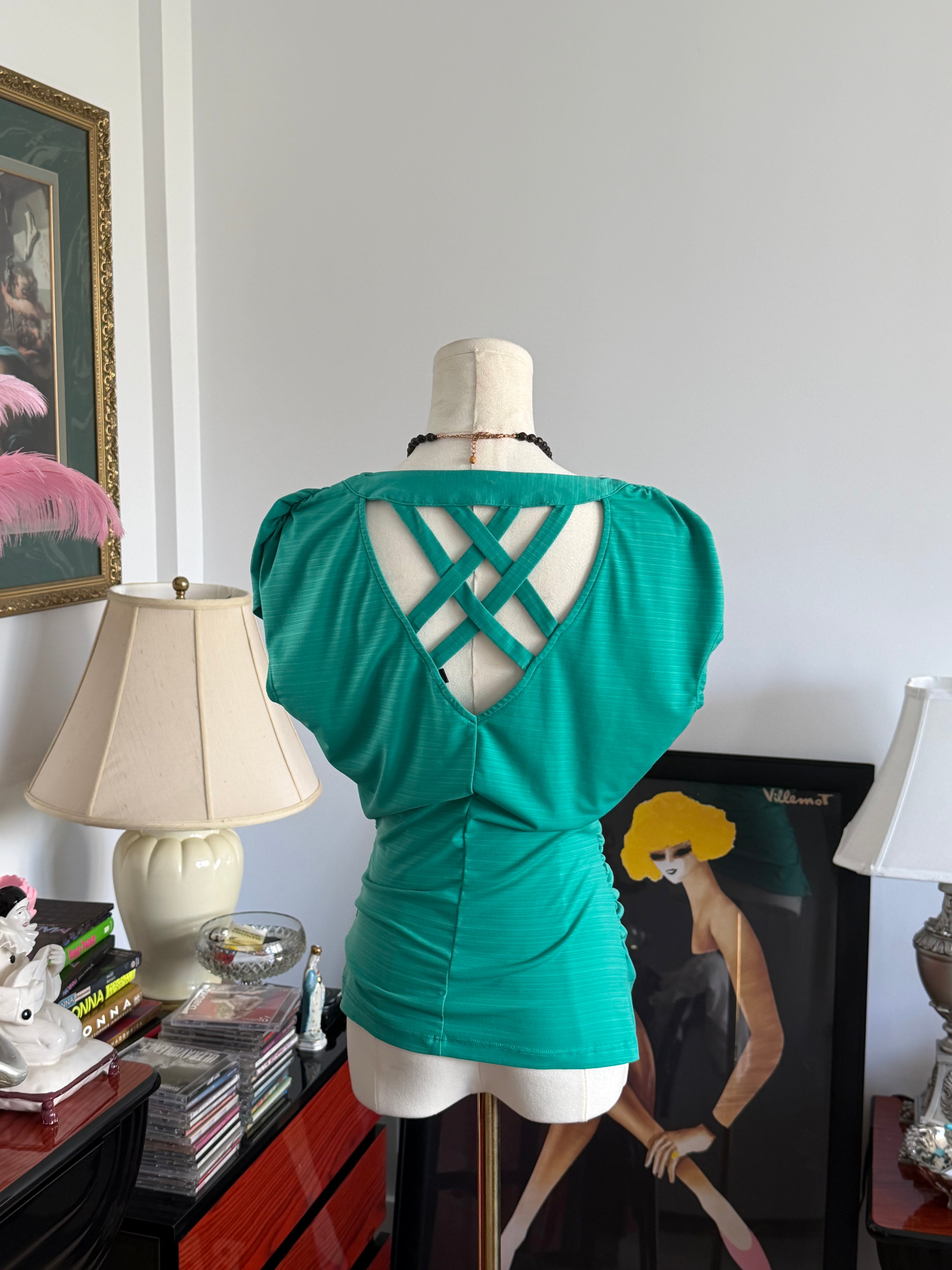 Teal Draped top w/ open back