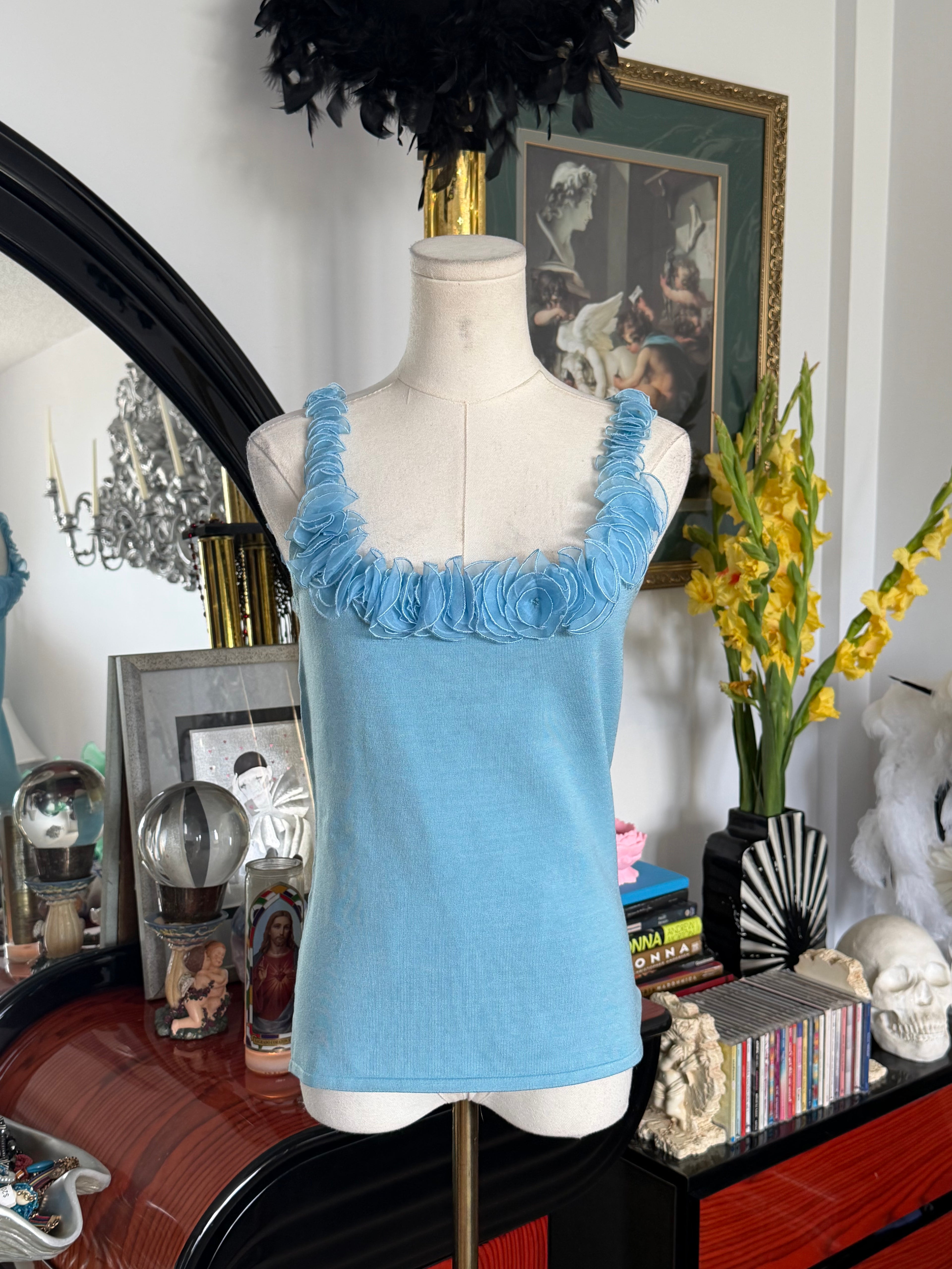 Cache Silk Rosette Trim Knit Tank Top NWT