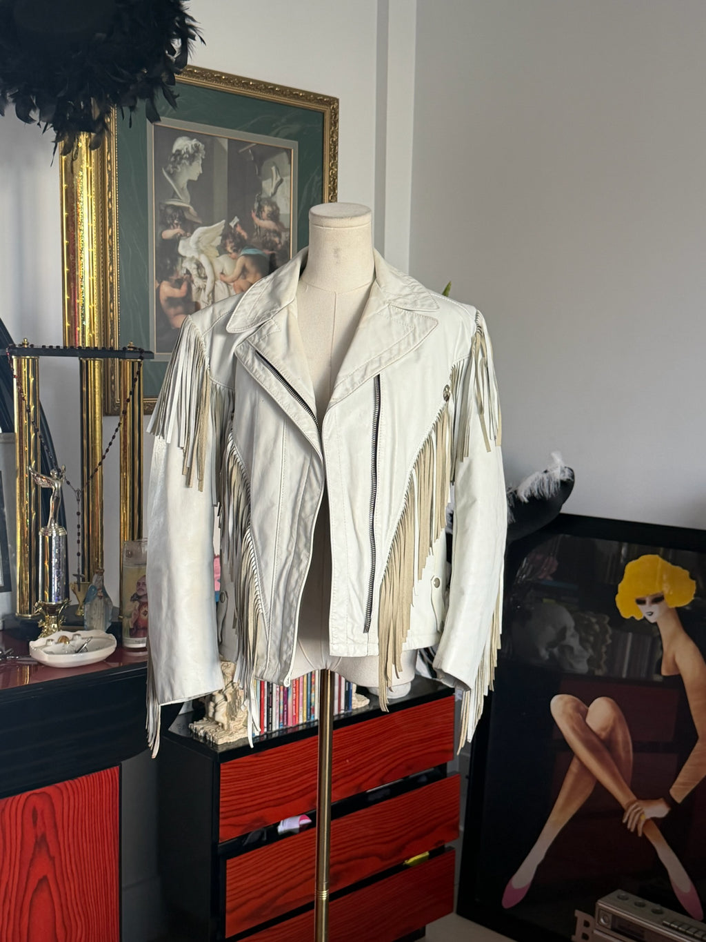 Vintage Reed White Fringe Leather Moto Jacket | Made in USA