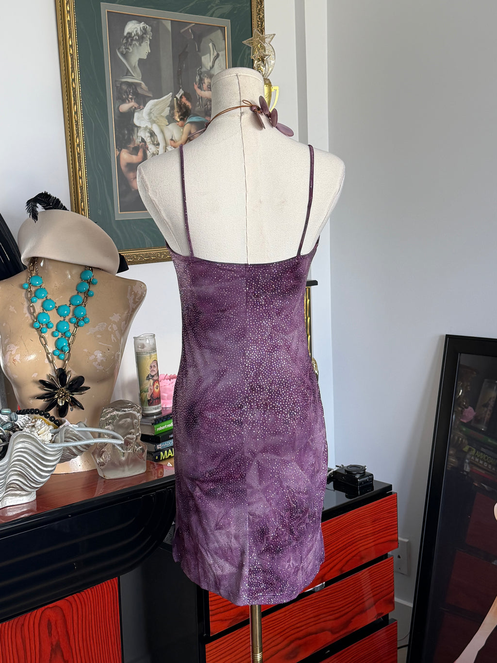 Vintage Y2K Purple Glitter Slip Dress S