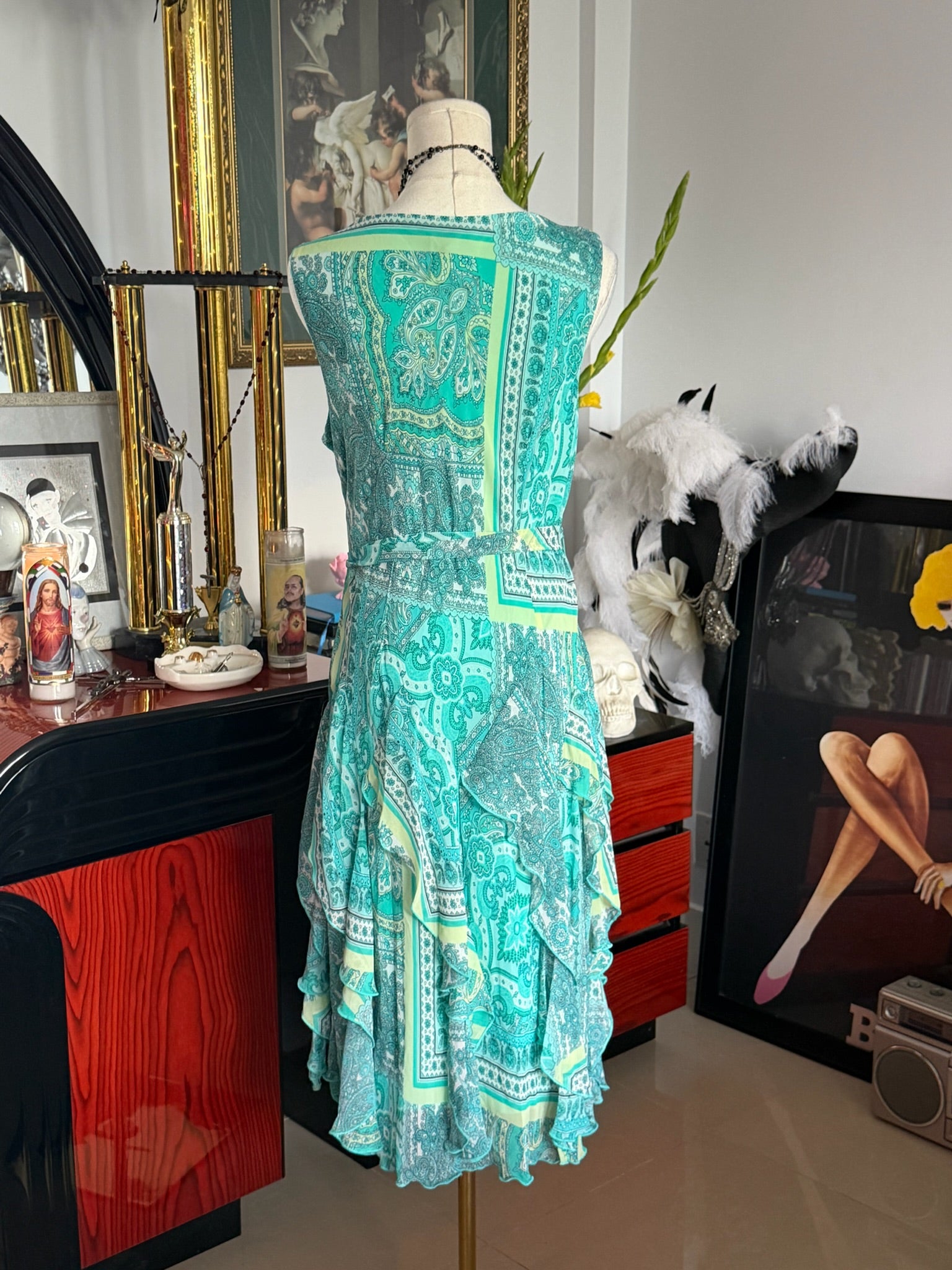 Robbie Bee Paisley Ruffle Midi Dress