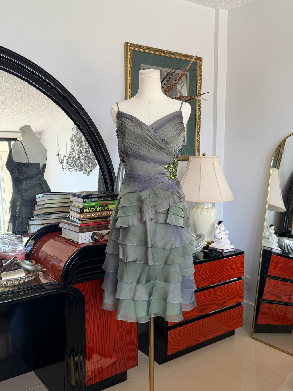 Vintage Silk Chiffon Ruffle Dress